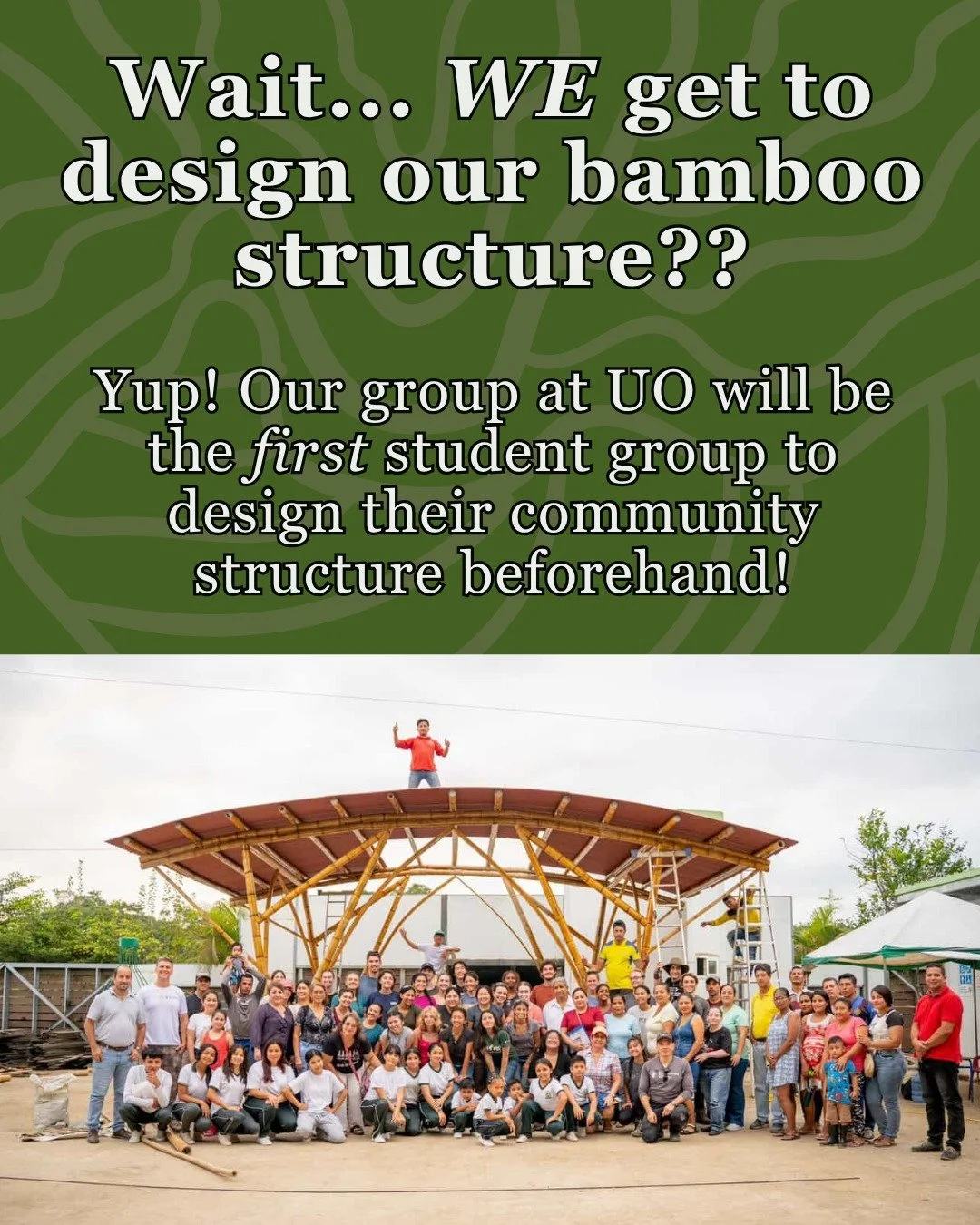 Design/builds are a valuable opportunity to learn the challenges of working with a new material - especially something like bamboo! 

Getting to work hands-on with bamboo in Oregon is practically impossible, so getting to design a structure and trave