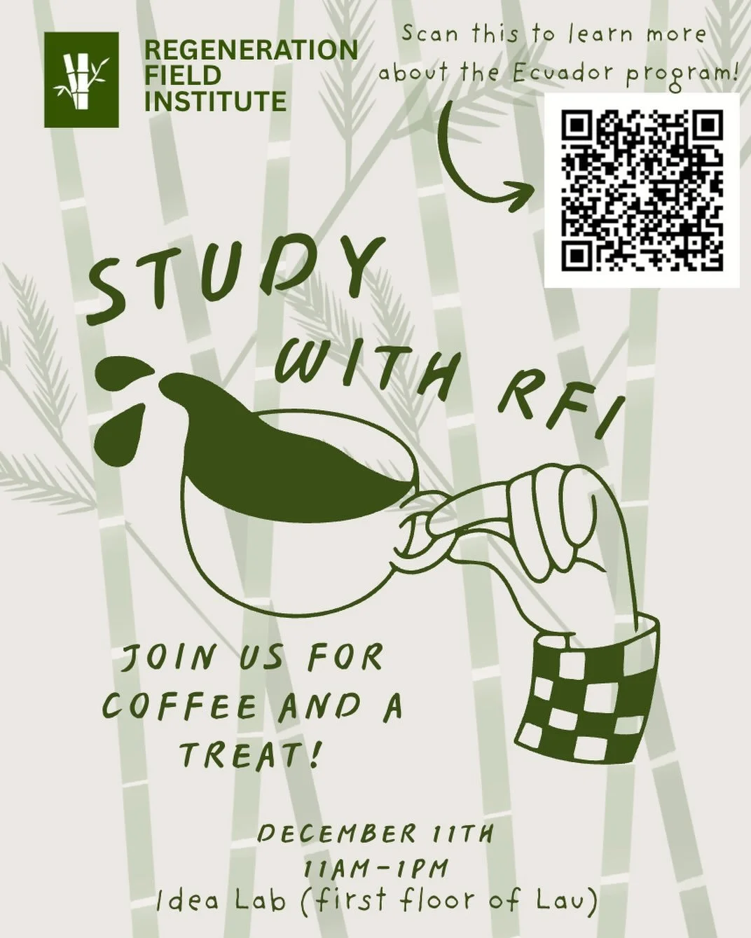 Join us tomorrow!! Get an energy boost for your studying and learn more about the trip to Ecuador!