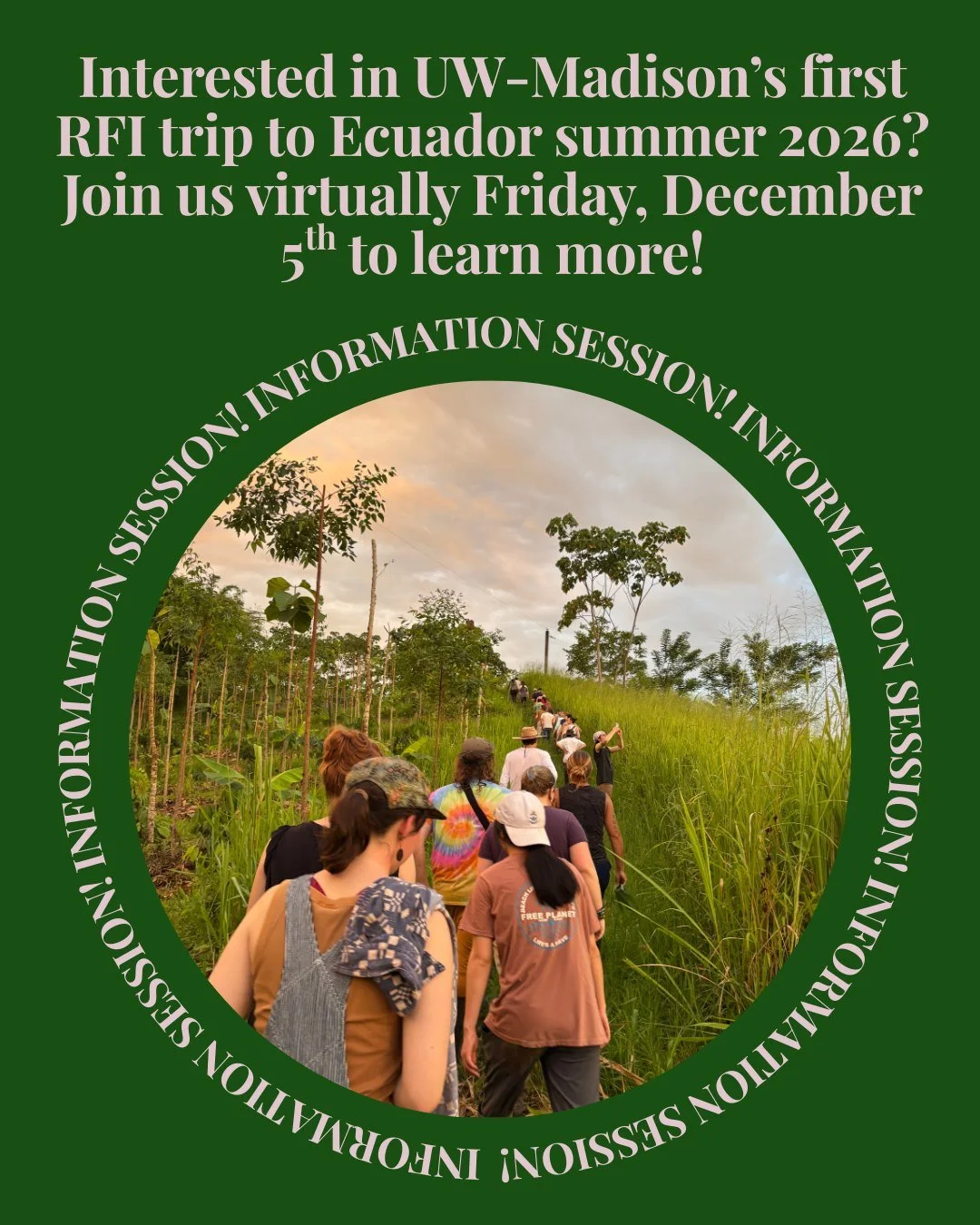 Want experience with ecosystem restoration, sustainable construction, or agroforestry? Travel with other UW-Madison students to learn from experts, build a bamboo structure, and be immersed in Ecuadorian culture!

Stay warm at home while attending ou
