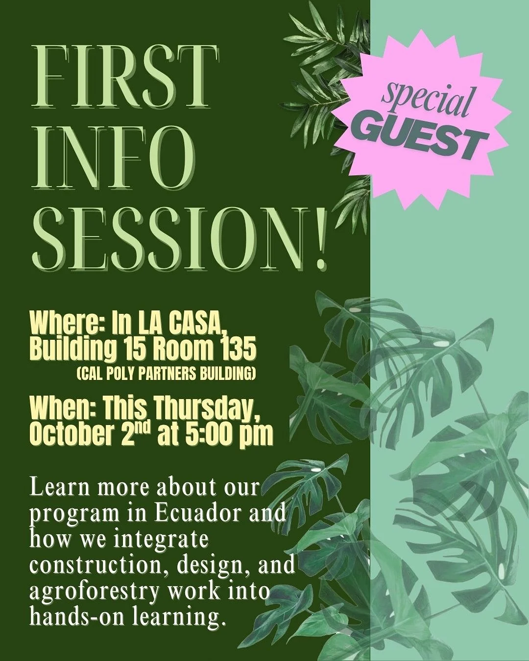 Join us for our first INFO SESSION! 🙌🏽 Hope you are just as excited as we are! Come learn more about the program and see what we are all about! Talk to our Campus Reps about what their past experience was like and why they chose to go again! And be