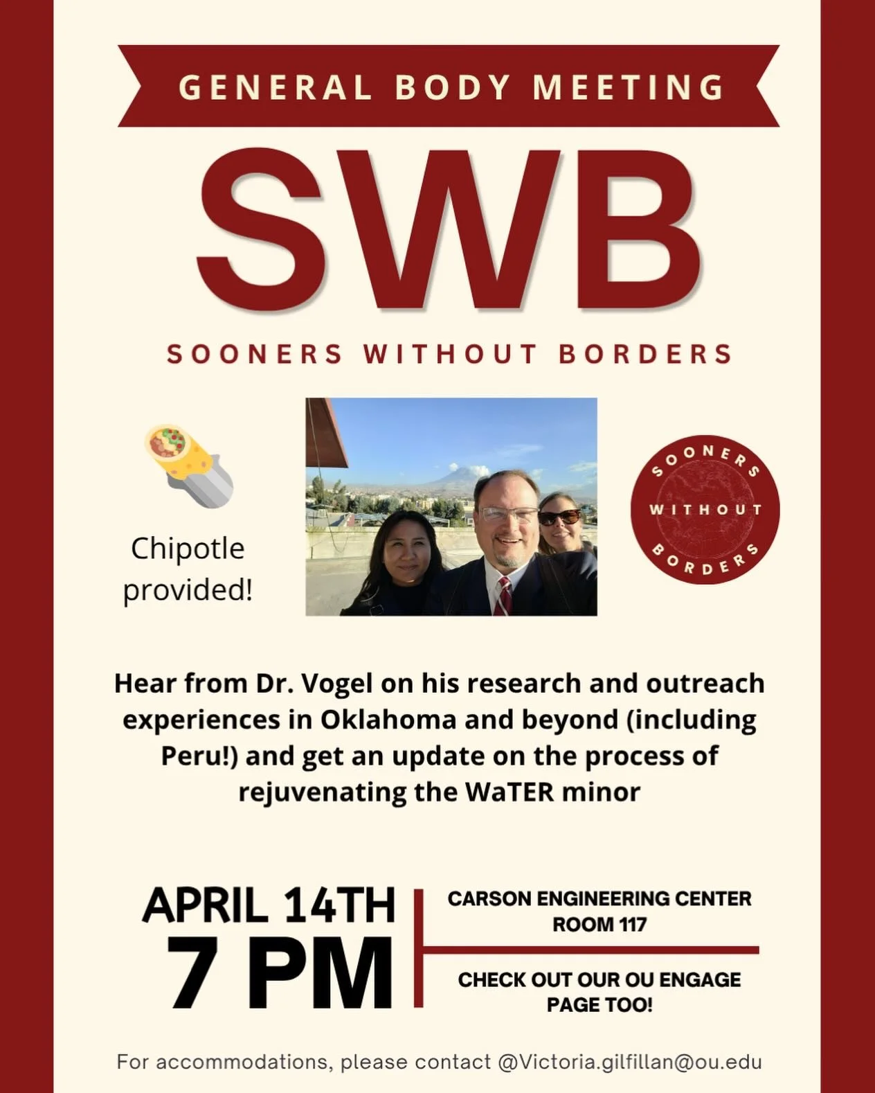This Tuesday! Come join us in hearing from Dr. Vogel and enjoy some free Chipotle!