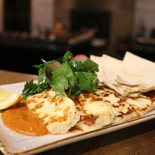 Simply delicious, our grilled halloumi is a the perfect people pleaser!! w/ Muhammara sauce, lemon parsley salad &amp; fresh Lebanese bread!
~
Check out our website for more dishes and information on booking/takeaway availabilities!

#pickup #deliver