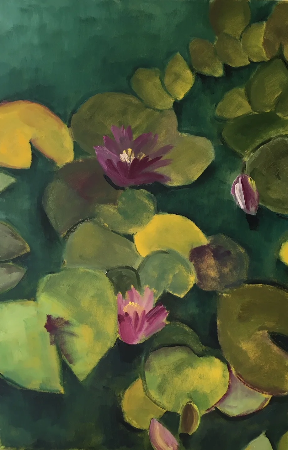 "Forest Green Pink Water Lilies" | Oil On Canvas | 36x24