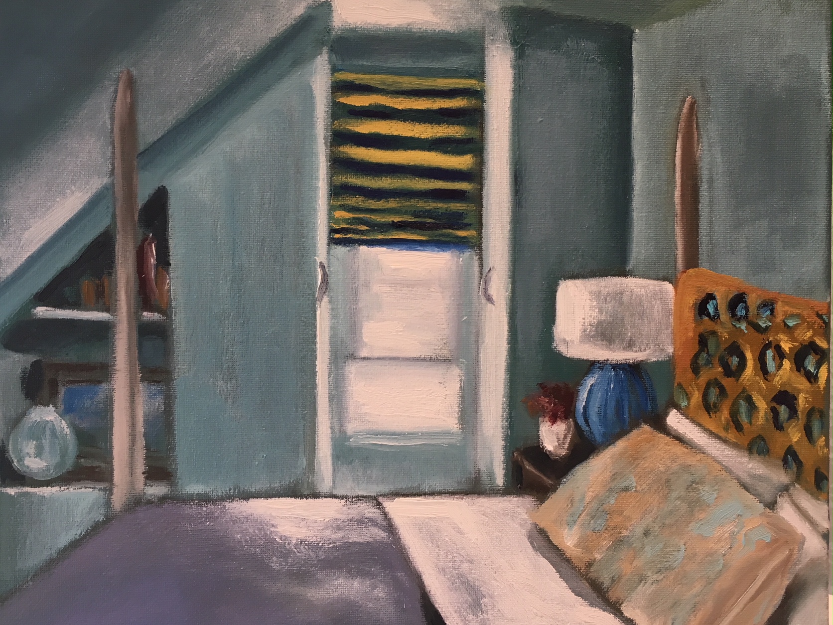 "Sunlit Bedroom under the Eaves" | Oil on Canvas | 11x14
