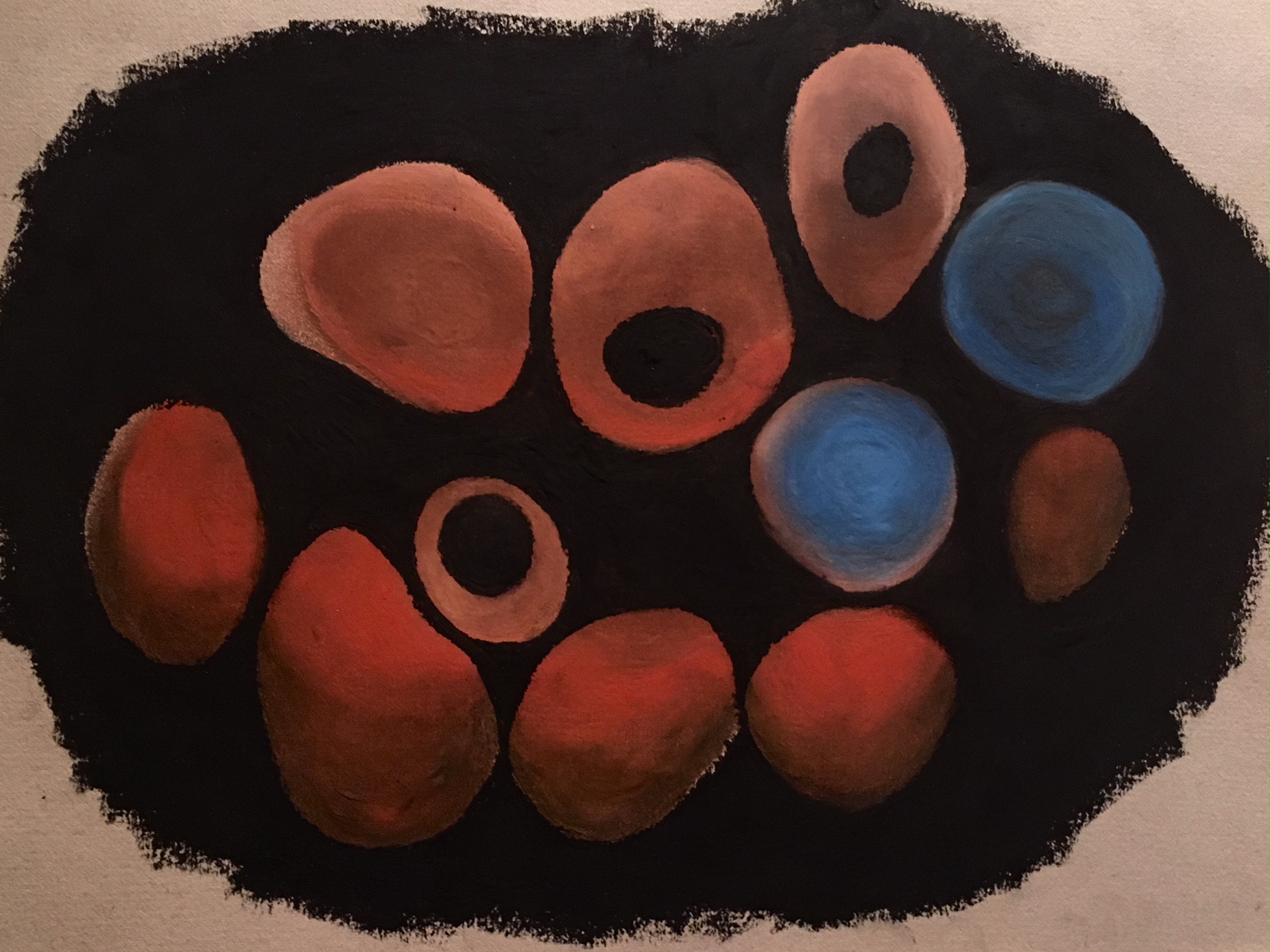 "Orange Blue Eggs in Black Circle" | Cray-Pas on Paper | 9x12