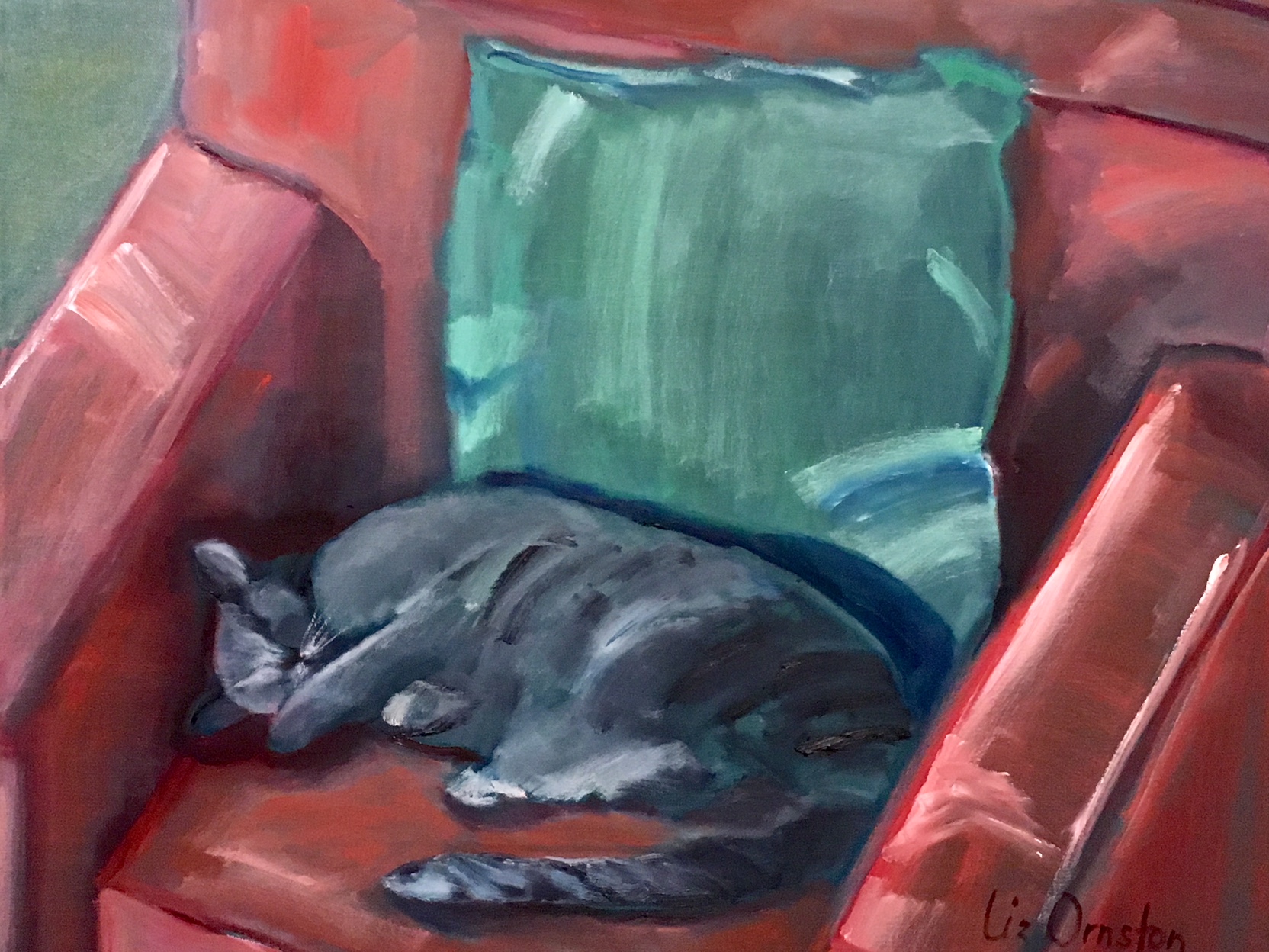 "Tawny in the Red Chair" | Oil on Canvas | 24x30
