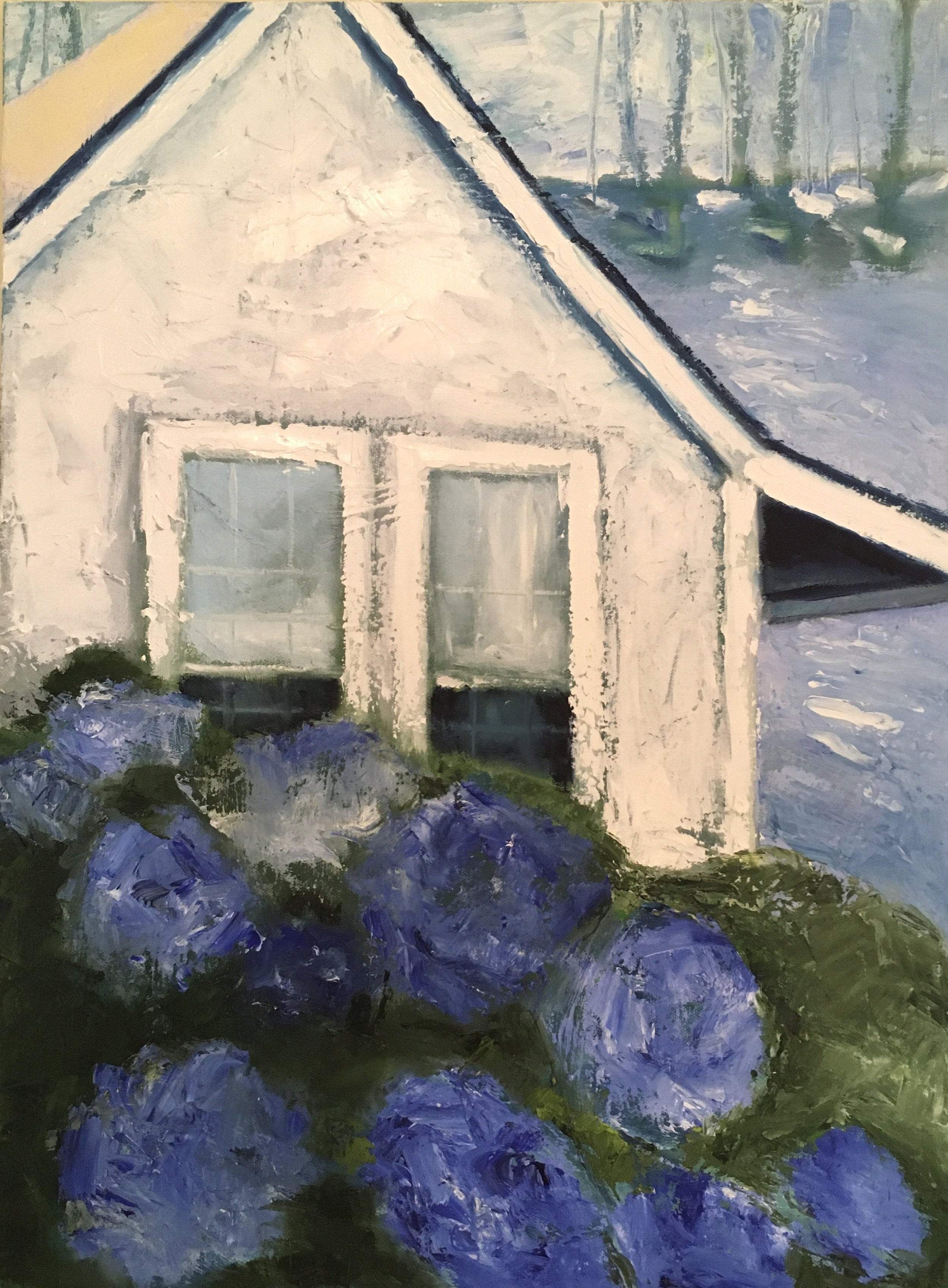 "Hydrangea House on the Water" | Oil on Canvas | 24x18