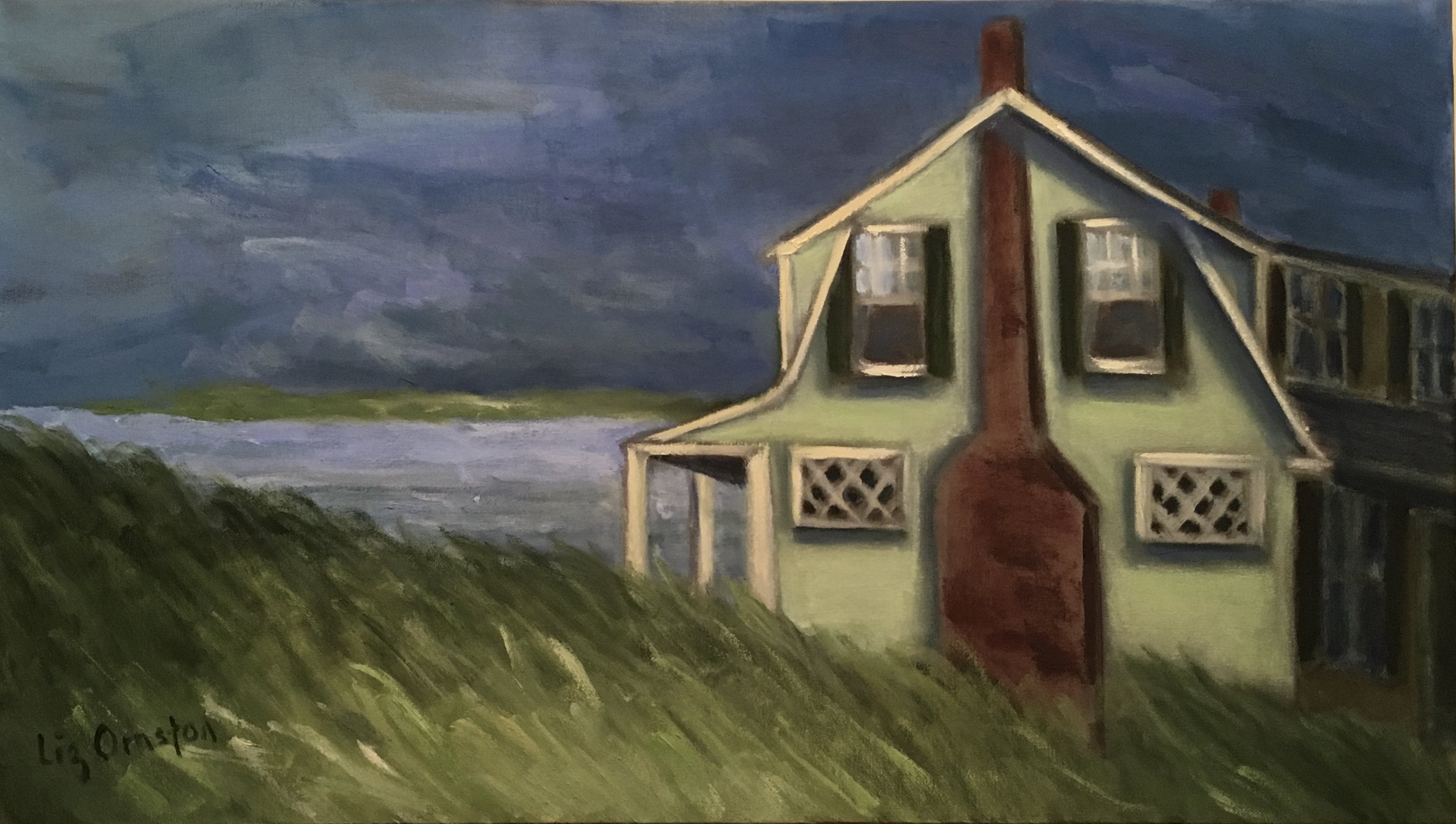 "Red Chimney House, Truro" | Oil on Canvas | 17x30