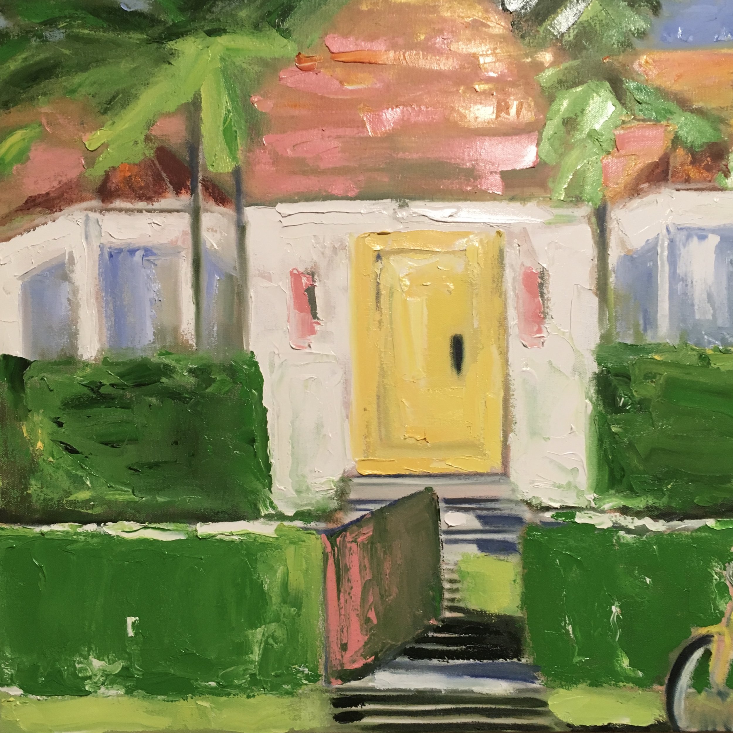 "Yellow Door Pink Roof" | Oil on Canvas | 24x24