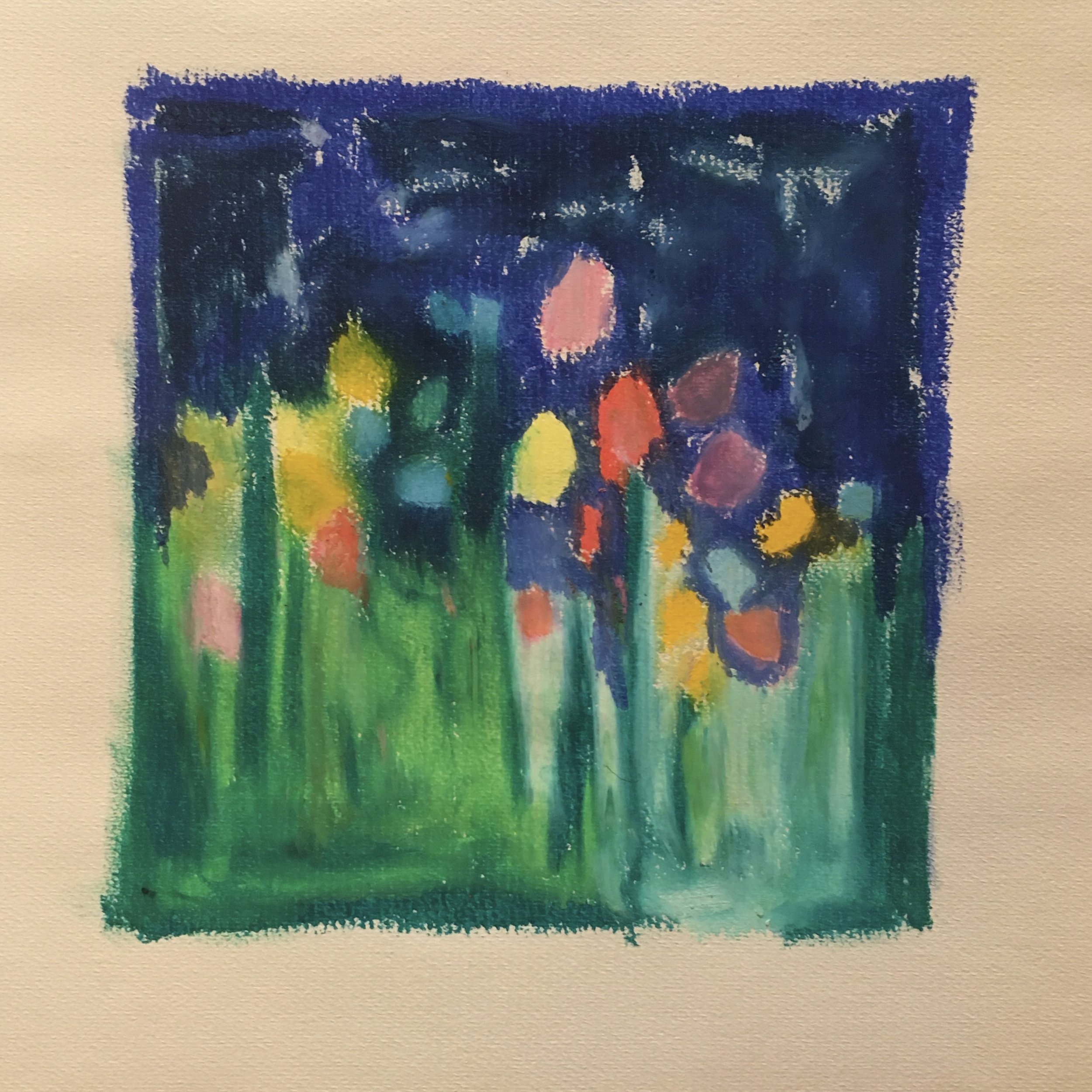 "Flowers Blue Green" | Cray-pas on Paper | 8.5x9