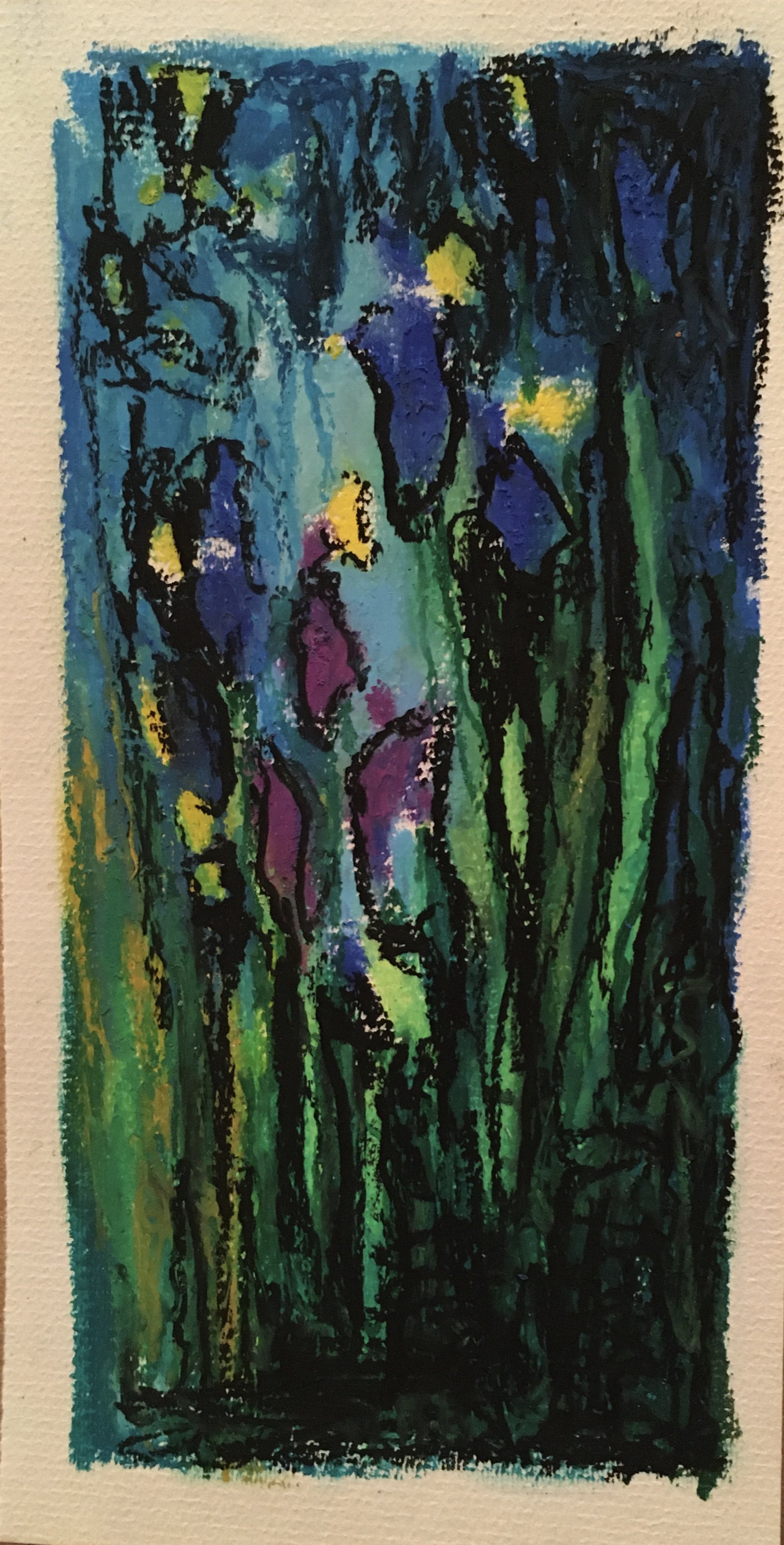 "Purple Blue Irises" | Cray-pas on Paper | 9x4.5