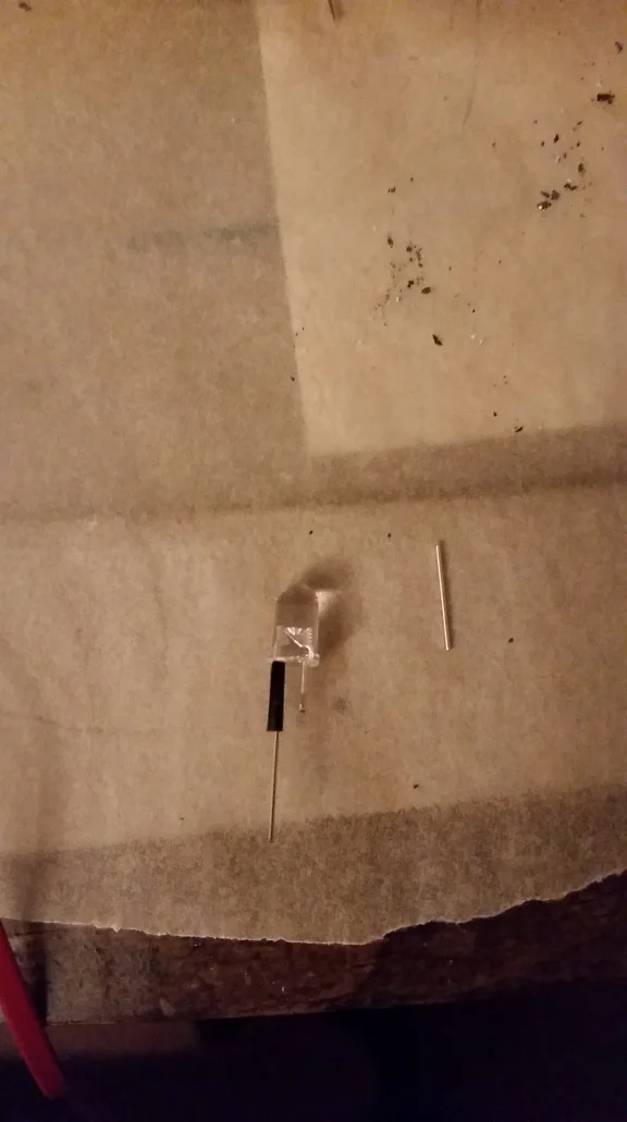 Preparing the LED’s. The lead that touched the front needed to be clipped while the part that went through to the back needed to be taped over with conductive tape to prevent a “short circuit”
