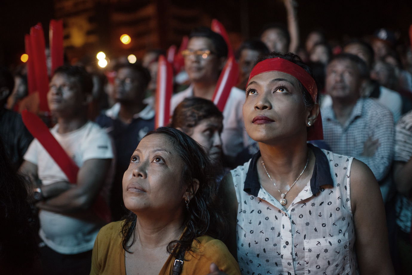  NLD supporters waiting for announcements of the results from general election, Yangon / Burma - 2015 