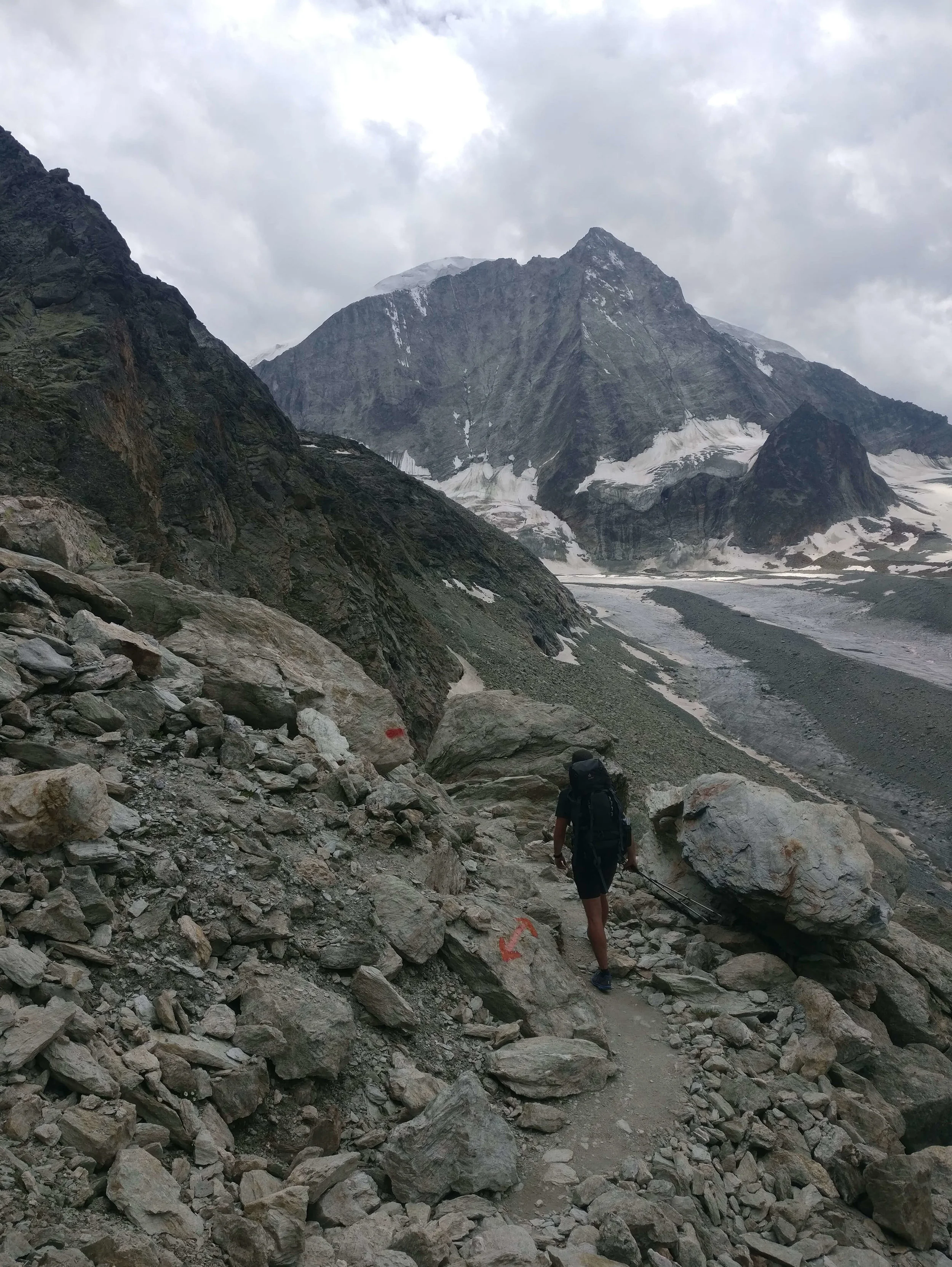 Haute Route Hike: Crossing the boulder field upto Col de Reidmatten where I ran out of water
