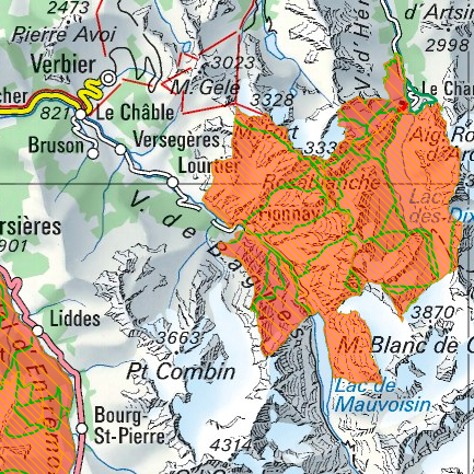 This map is from Geodata © swisstopo . The areas marked in orange are the protected wildlife reserves as of January 2019.