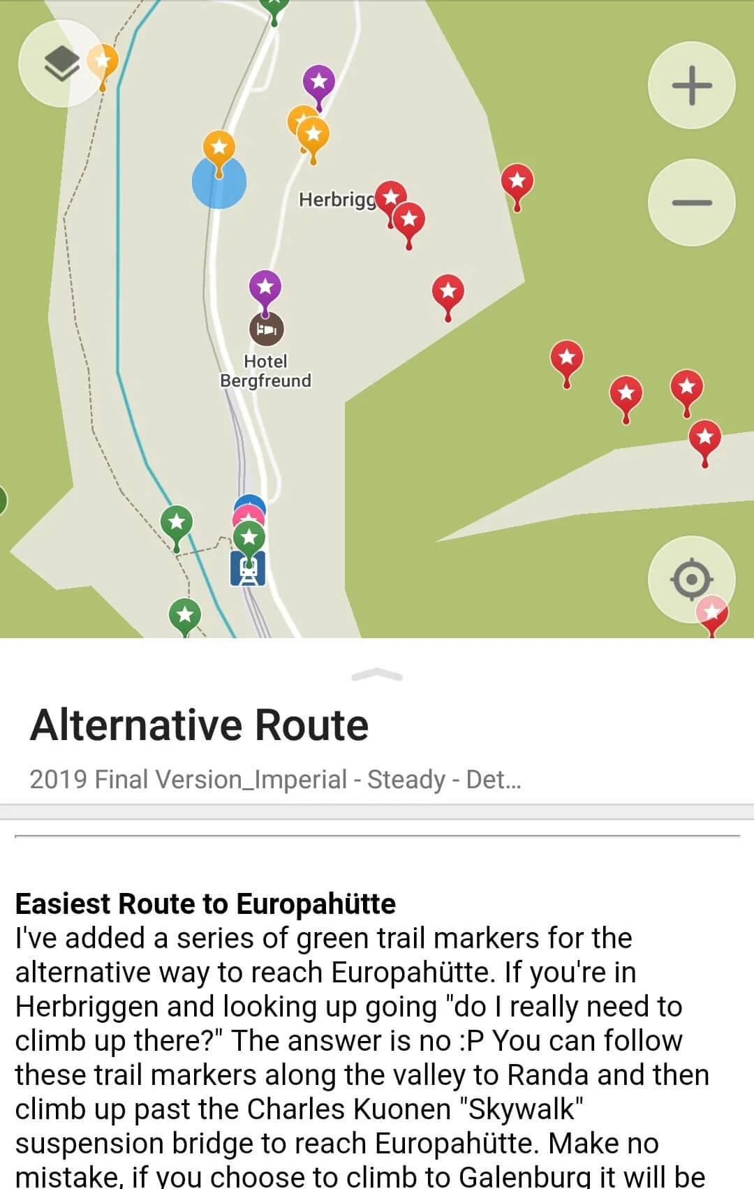 Alternative Routes for the Europaweg Trail: This is an example of our GPS mobile maps you can download to guide your detour this summer. Option 1, 2 and 3 all include Option 4 (Easiest route), in case you need a Plan B.