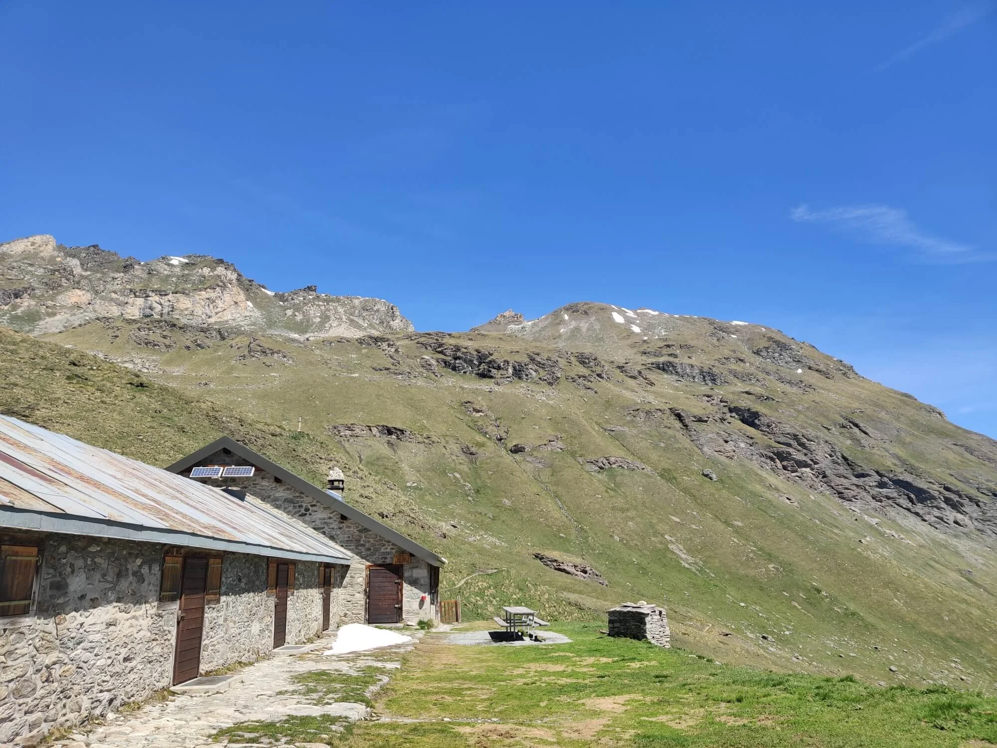 Refuge la Barma: Col Des Roux can be seen in the low point of the mountain range in the background