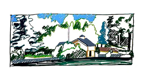 Boathouse with Flagpole 116.6 x 271.8 cm (45 x 107 ins)