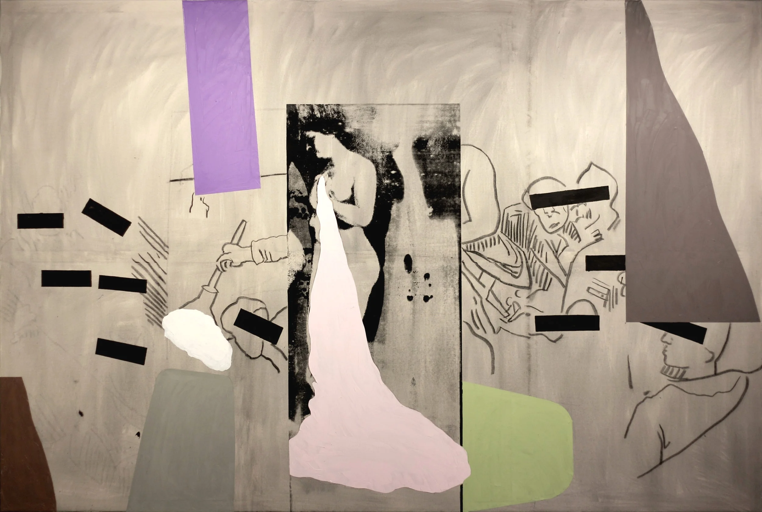 Bruce Mclean, the blind leading the blind , 2013, Oil, arcrylic and charcoal on canvas, 244 x 365.5 cms (96 x 144 ins)