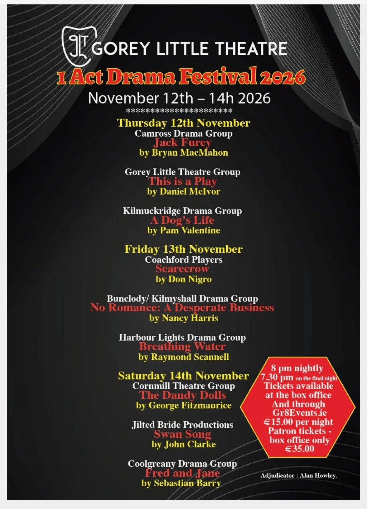 1 Act Festival 2026 - Gorey Little Theatre