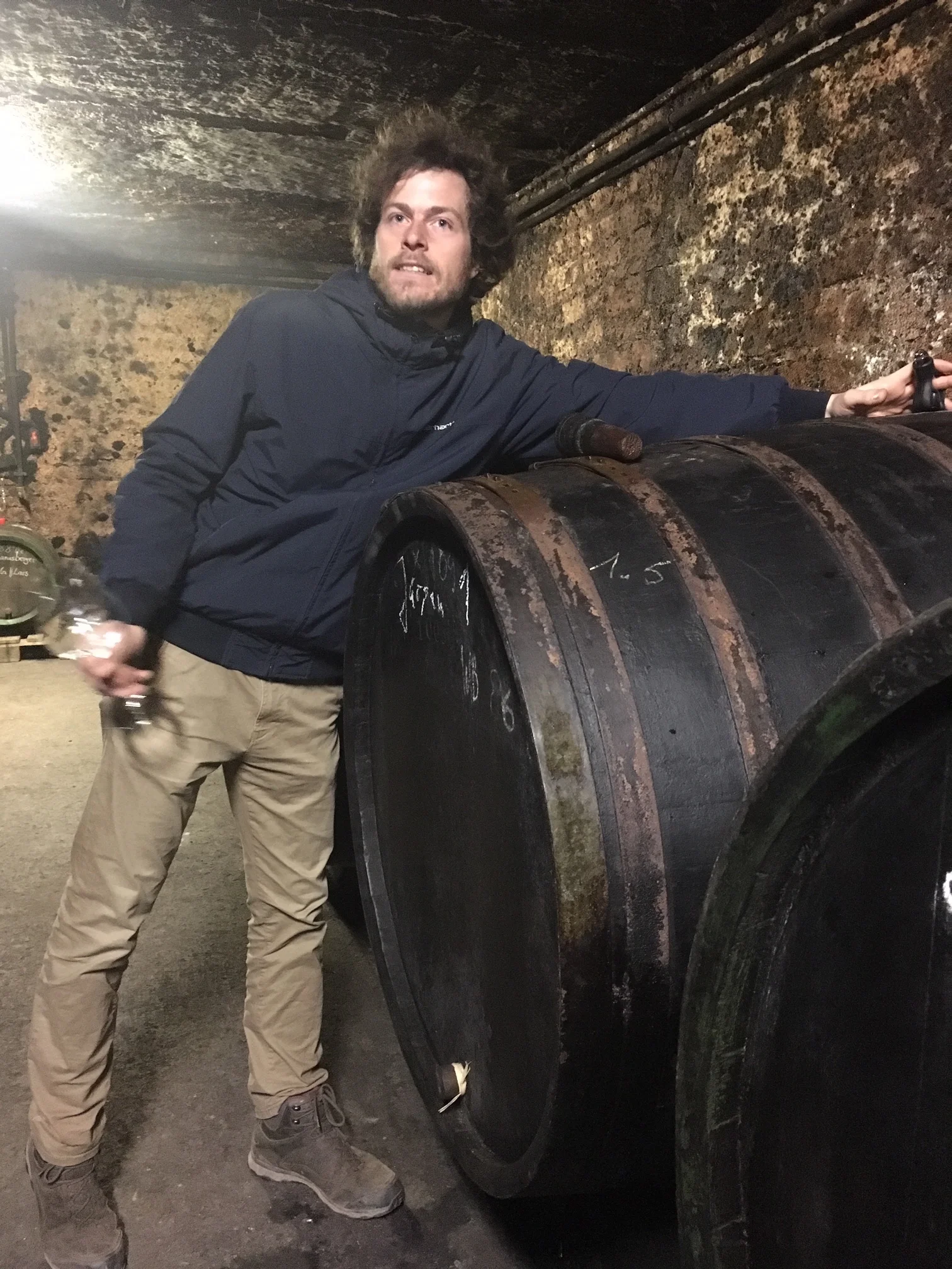 Johannes Weber in the barrel cellar.