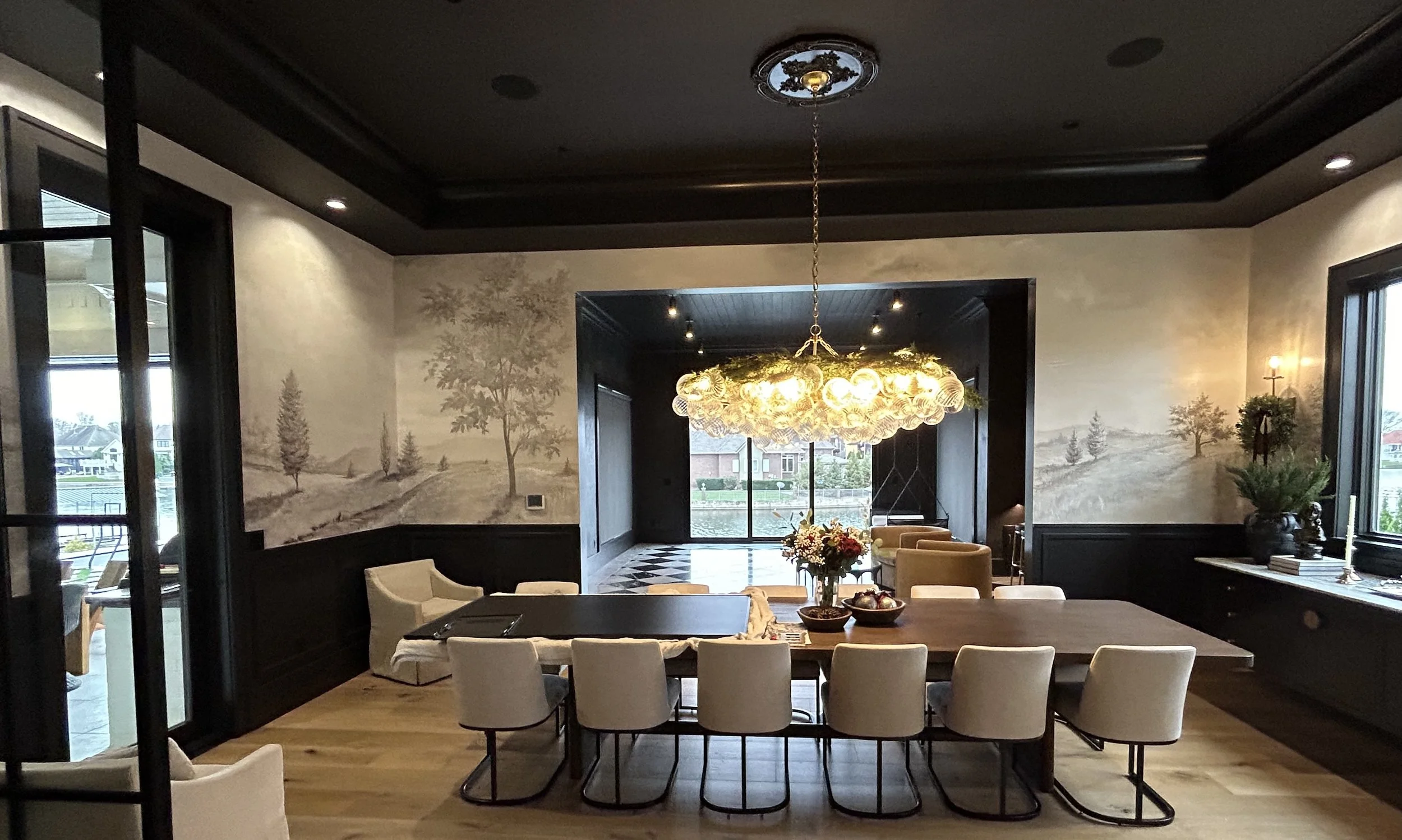 This tonal Mural is a contemporary nod to classical decor.  Painted using Farrow and Ball paint. 
