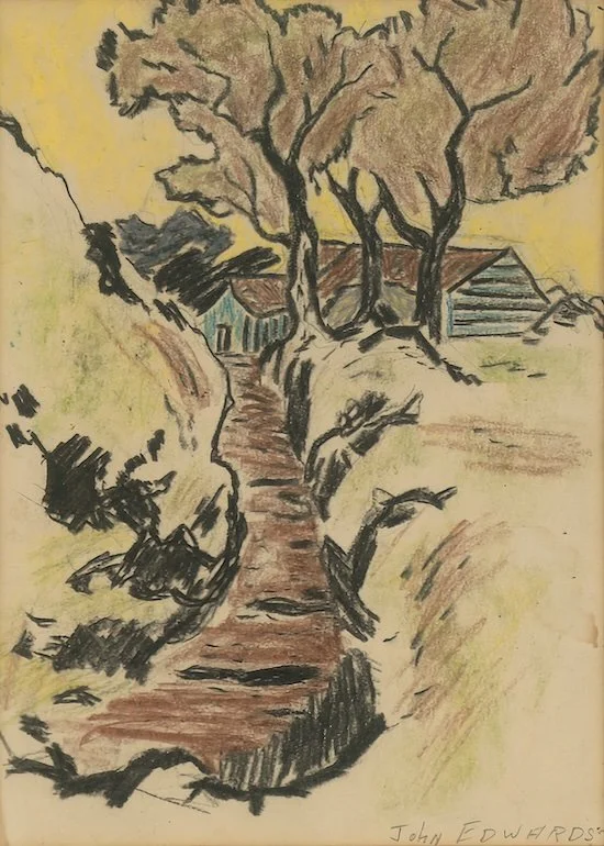 Western Homestead Crayon on Paper John W. Edwards Age 19, 1948