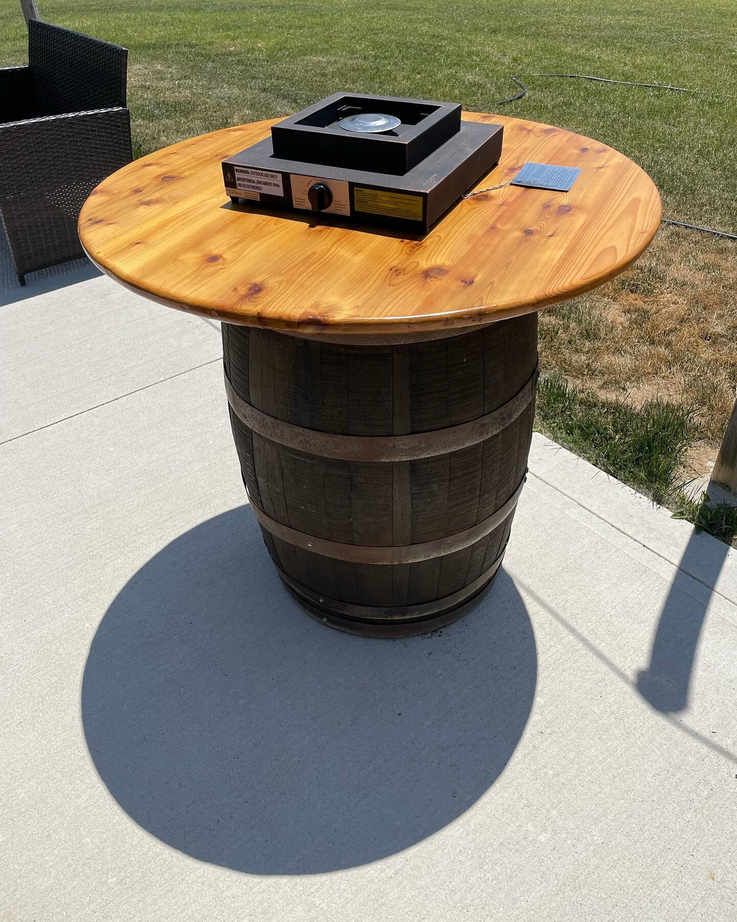 Two years ago my wife was inspired by a barrel table at a Habitat for Humanity auction. She found a wine barrel at an antique shop and asked me to make something for the back patio. This was two years ago. I built the table top out of cedar and got d