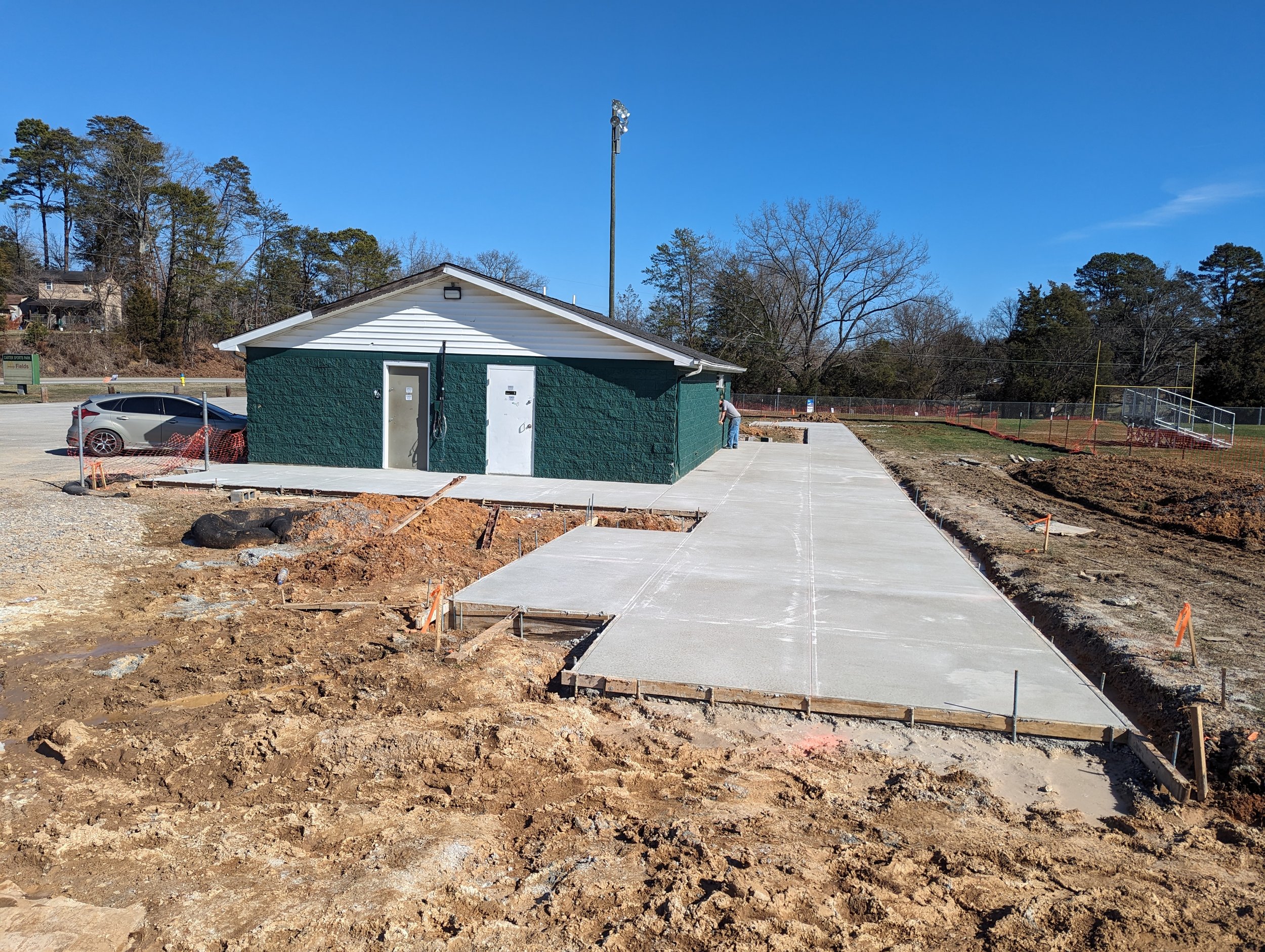 2/15/2024 - Concrete has been poured for the Football Field restrooms, concessions, and viewing stands.