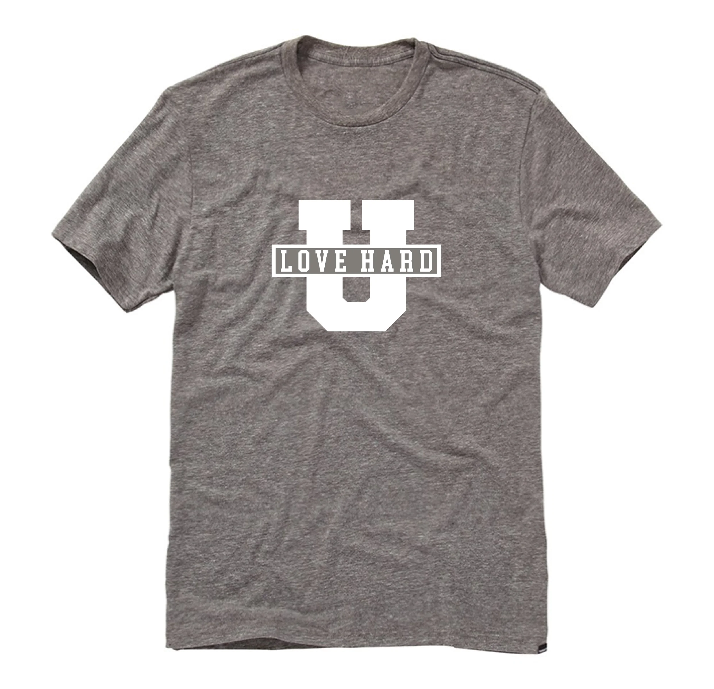 Love Hard U - heather grey with white lettering shirt.jpg