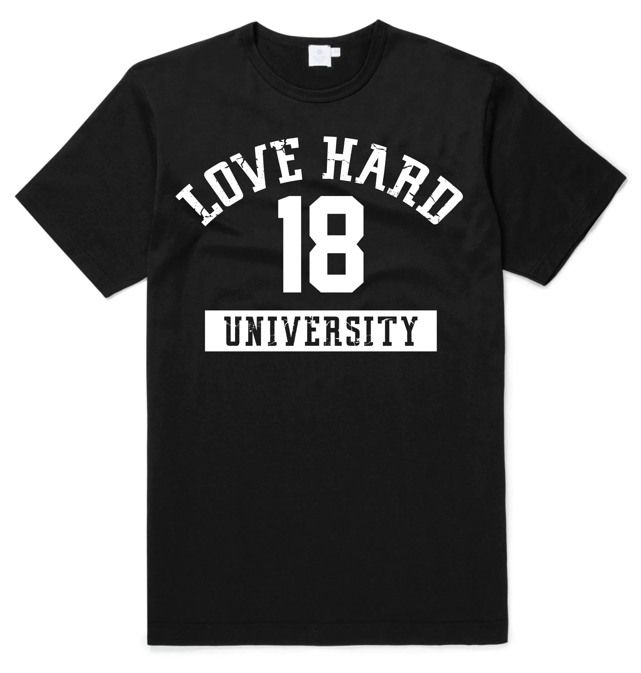 Love Hard University - athletic black with white lettering shirt.jpg