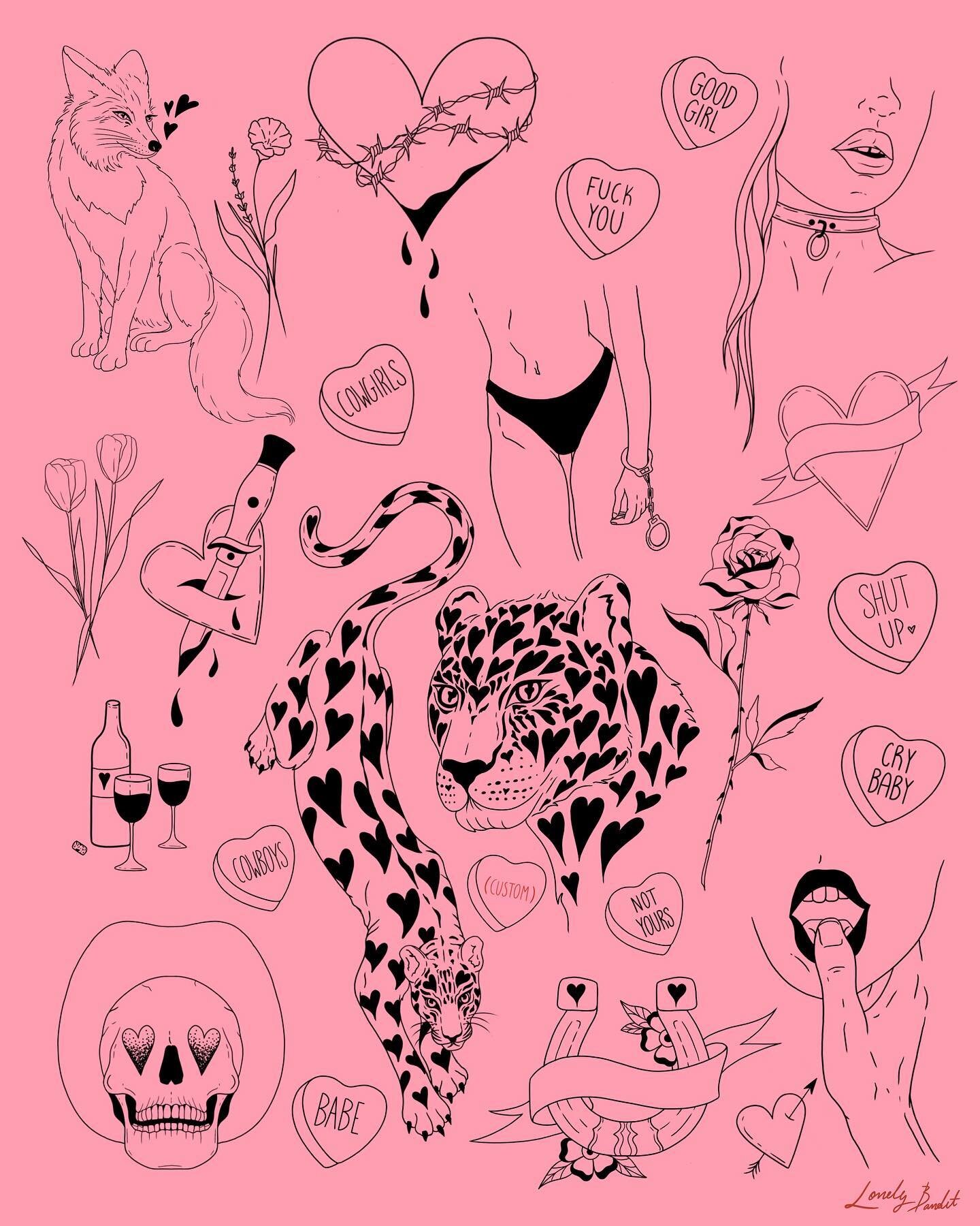 &hearts;️valentine&rsquo;s day flash drop&hearts;️

🍒all designs include shading 
❤️&zwj;🔥all designs are repeatable (but customizable upon request outside of flash days) 
💋tomorrow&rsquo;s flash sheet will be similar but not the exact same! first