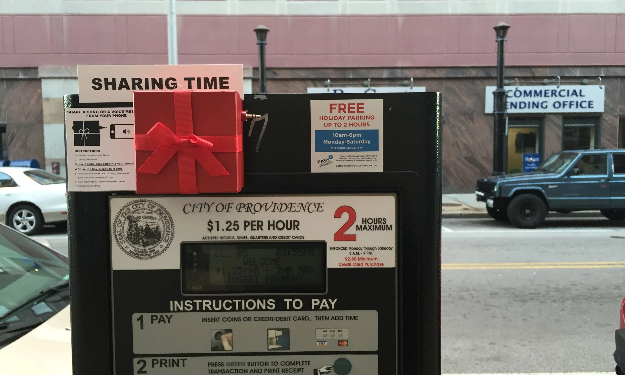   Sharing Time   This small gift box invites public to share a sound, a music or a voice message to others. Simply insert the audio connecter on the side of the gift box into your phone and then choose a audio piece you want to share. Your gift will 