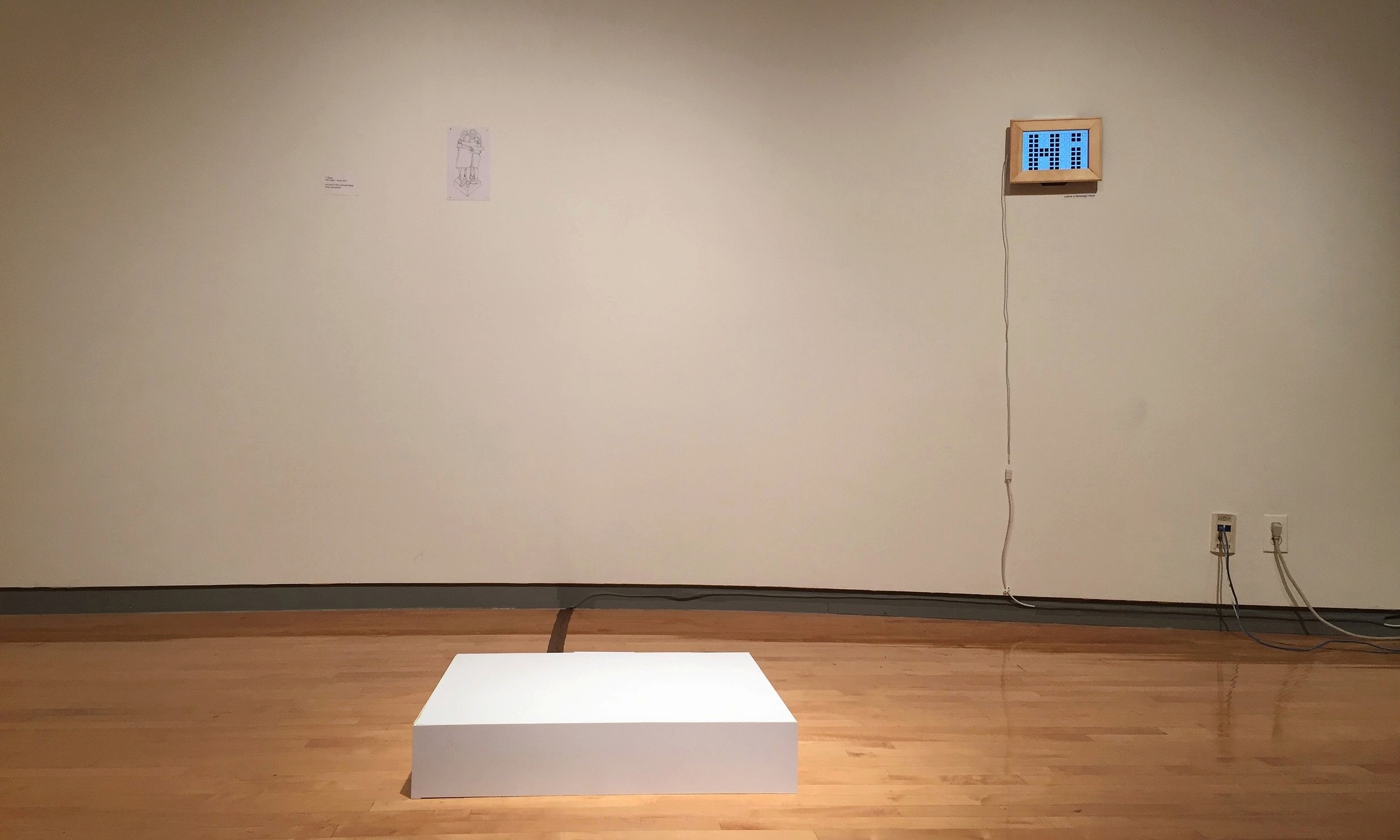 Untitled “Untitled” is a participatory artwork which invites people to hug together on the pedestal to play a sound message left on the digital board. In this process, the participants, not me, have the ultimate authorship and creative right. Thr