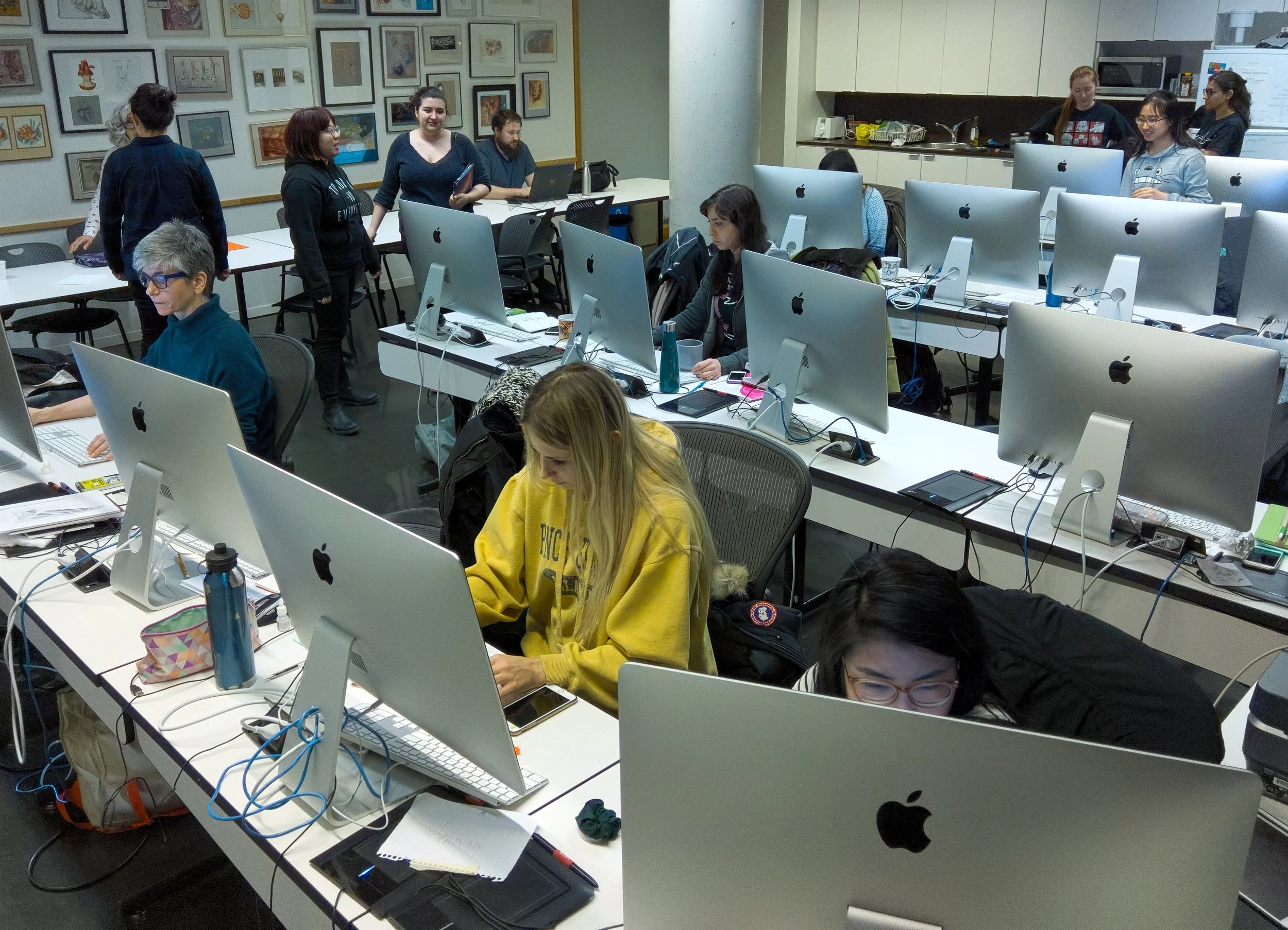 BMC students taking a break after class in the main classroom.