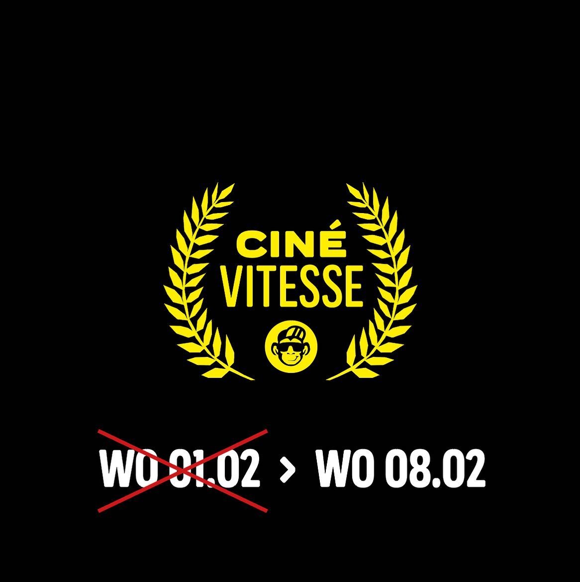 Wegens ziekte van de Chef Cinema dienen we de Cin&eacute; Vitesse een weekje te verzetten. Geen fietsfilmfeestje dus op woensdag 1 februari, wel op woensdag 8 februari. Graag tot dan!