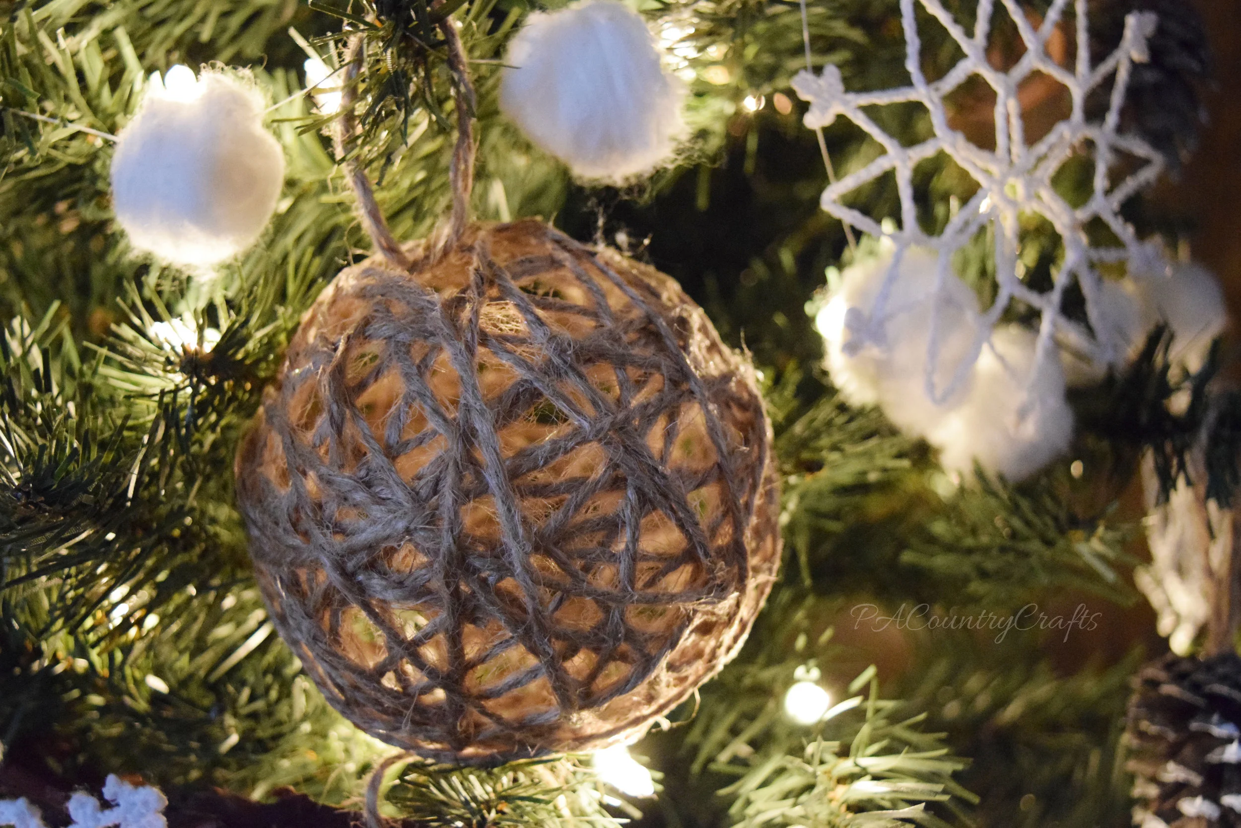 DIY rustic twine ball Christmas ornaments