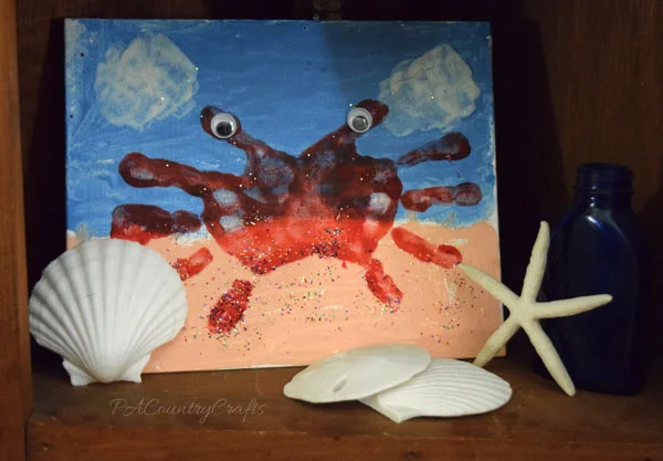 Adorable handprint crab kids canvas painting!