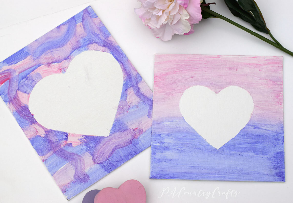 Kids can make these easy heart canvas paintings for Valentine's Day!