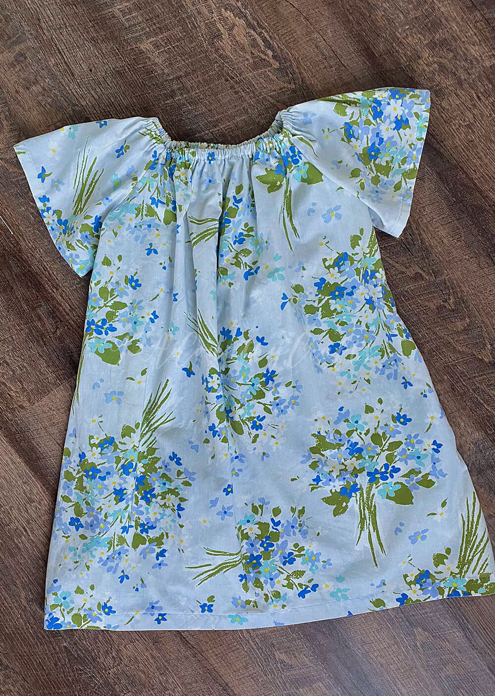 Peasant dress nightgown made from a percale vintage sheet