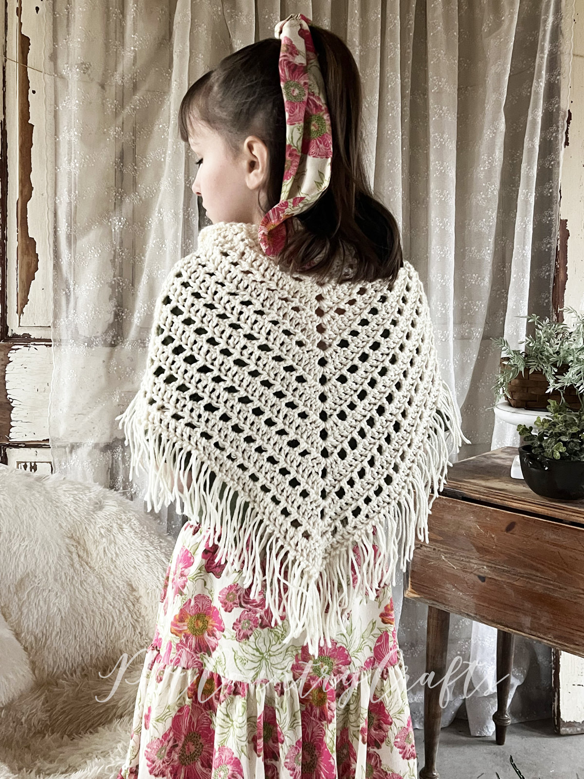 Crochet Triangle Fringe Shawl