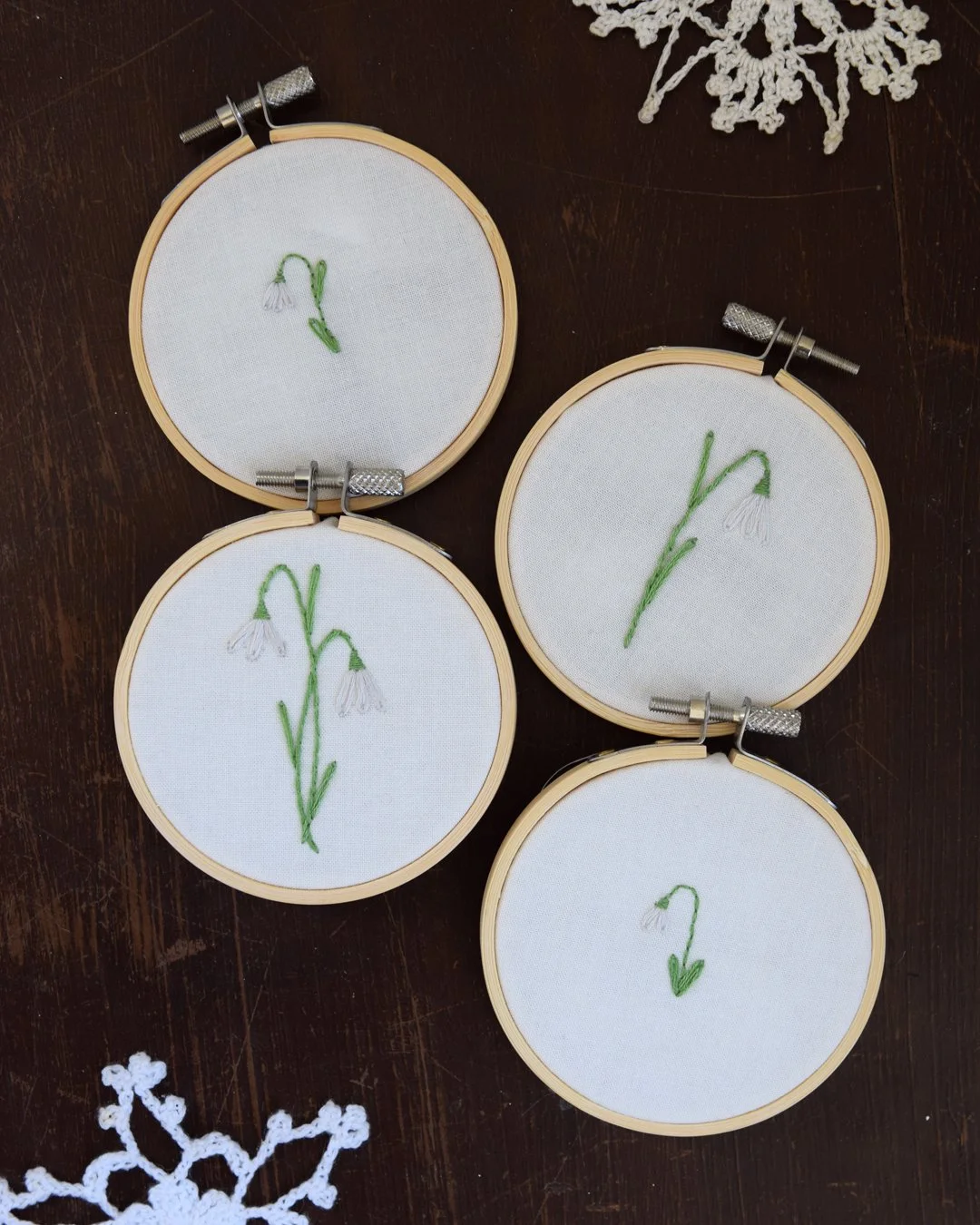 January Snowdrops Birth Month Flower Hand Embroidery