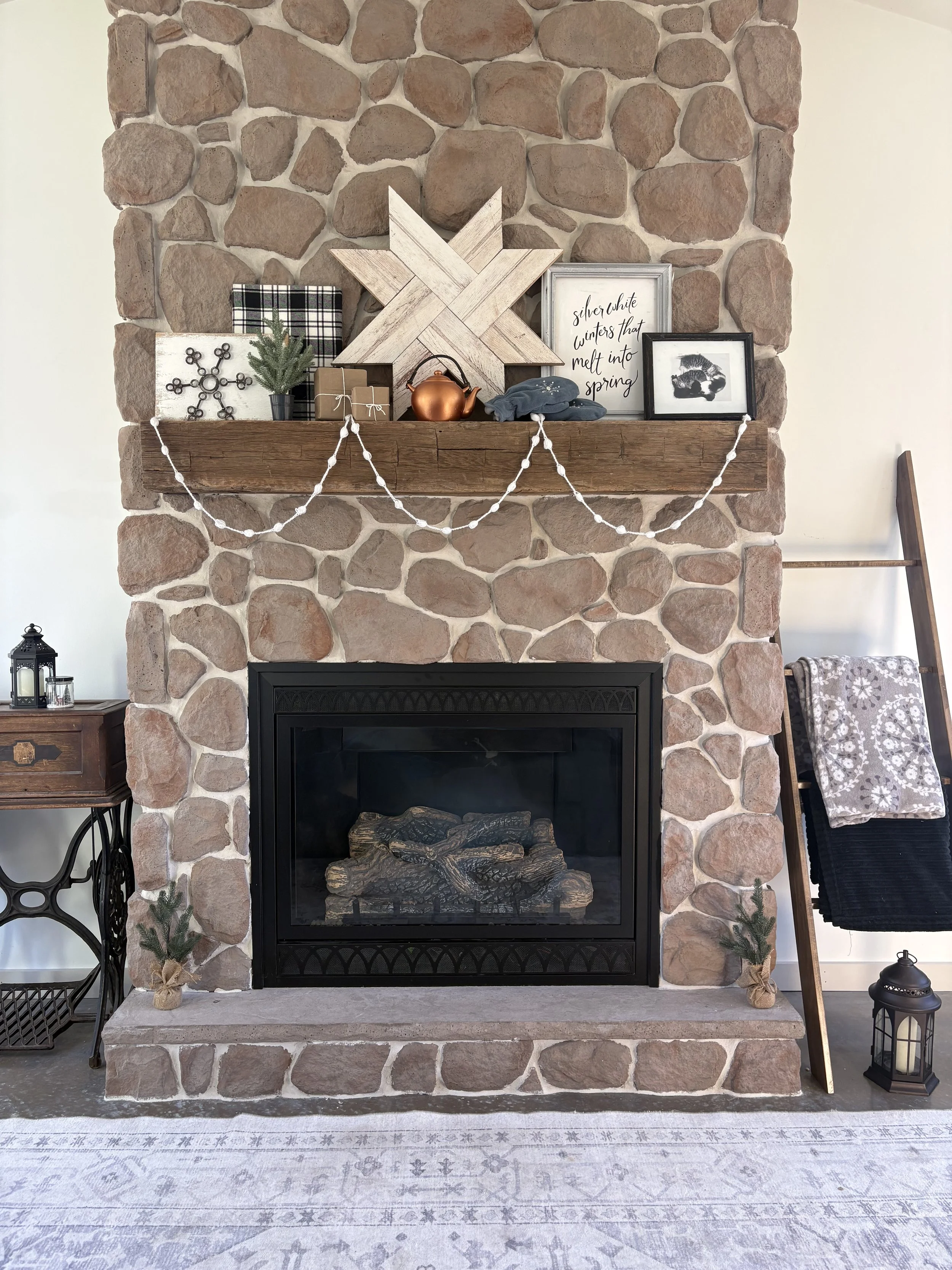 Silver White Winters Fireplace Mantle Decor