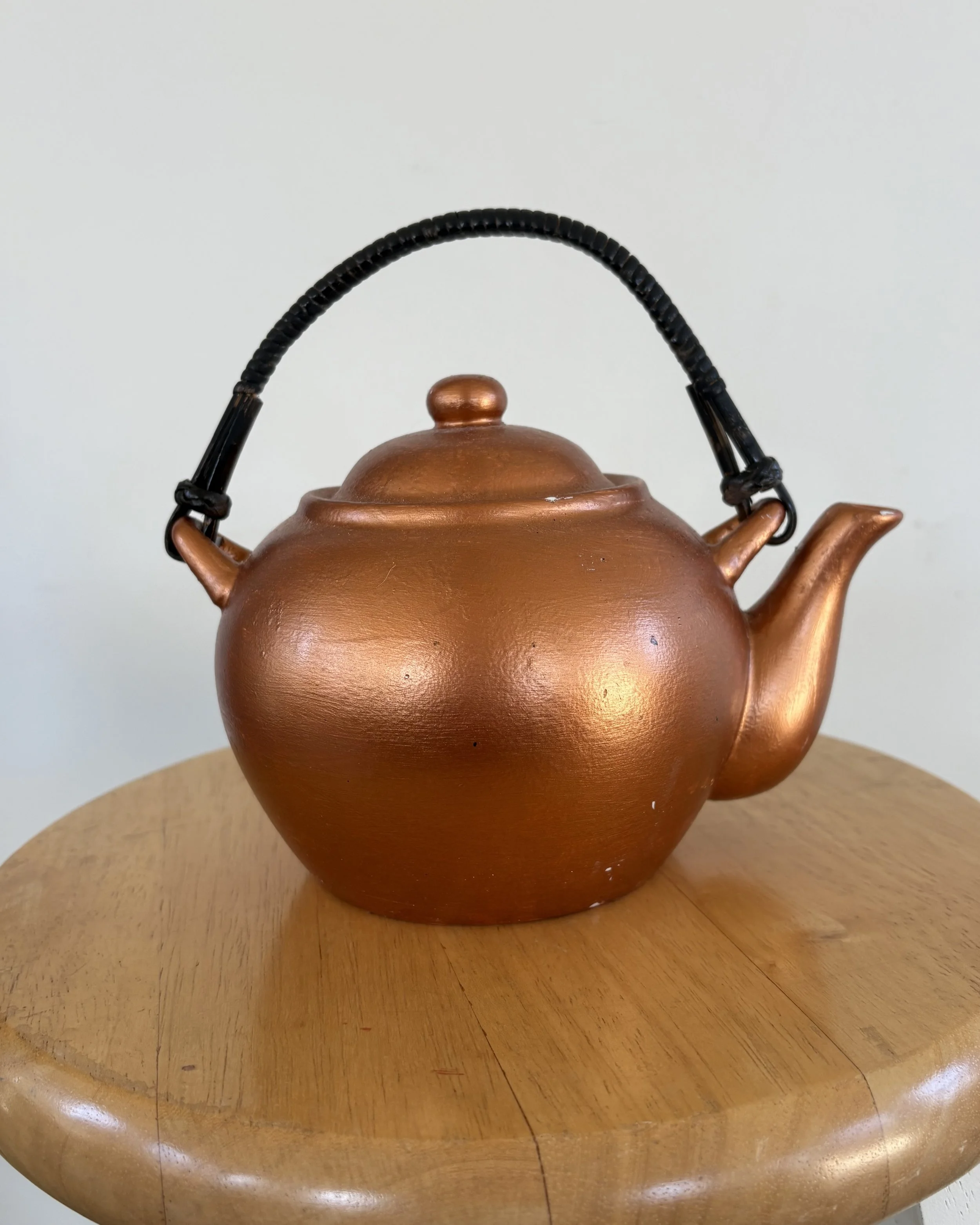 DIY bright copper kettle thrift store teapot makeover