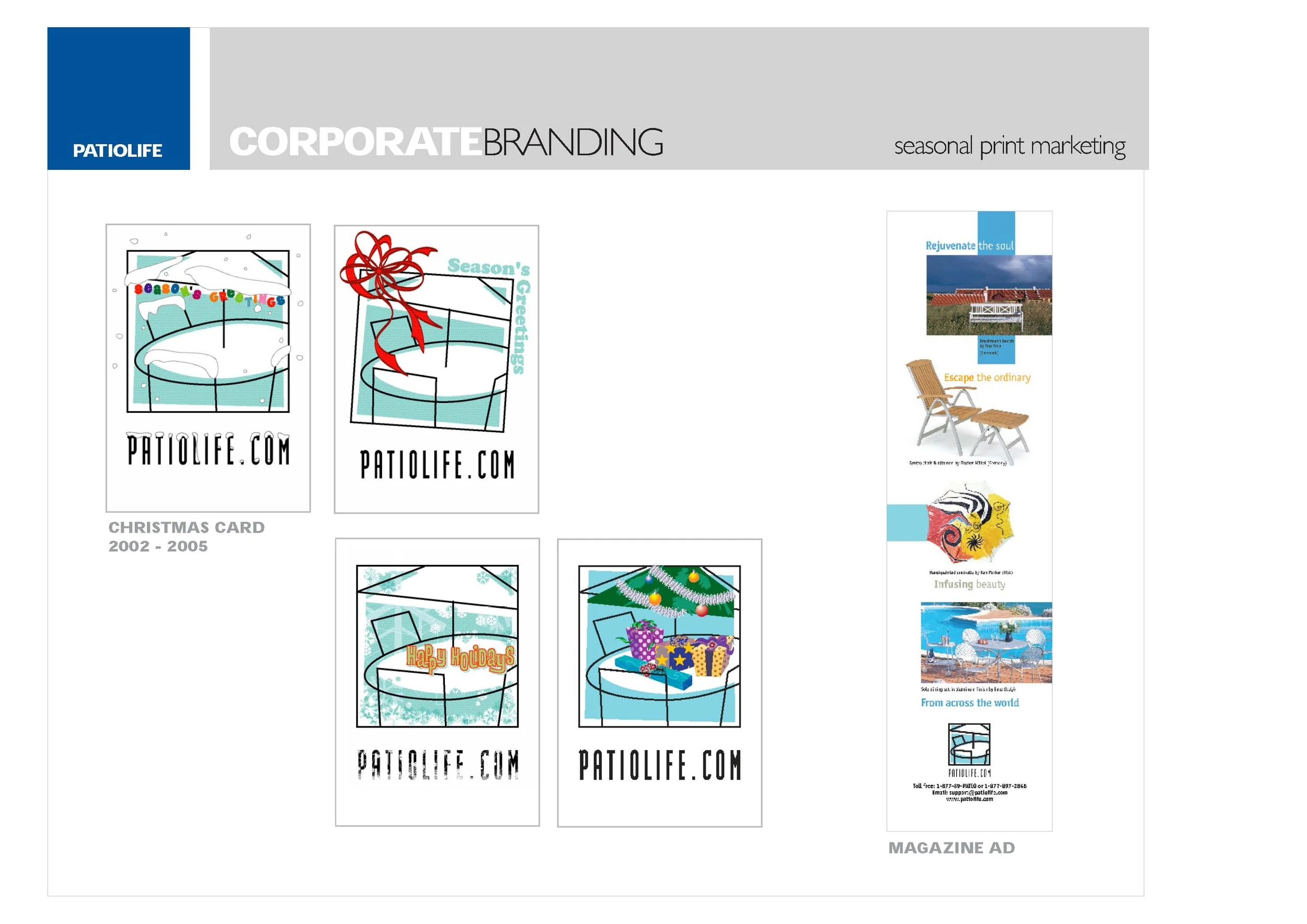 PatioLife marketing materials: postcards, ad