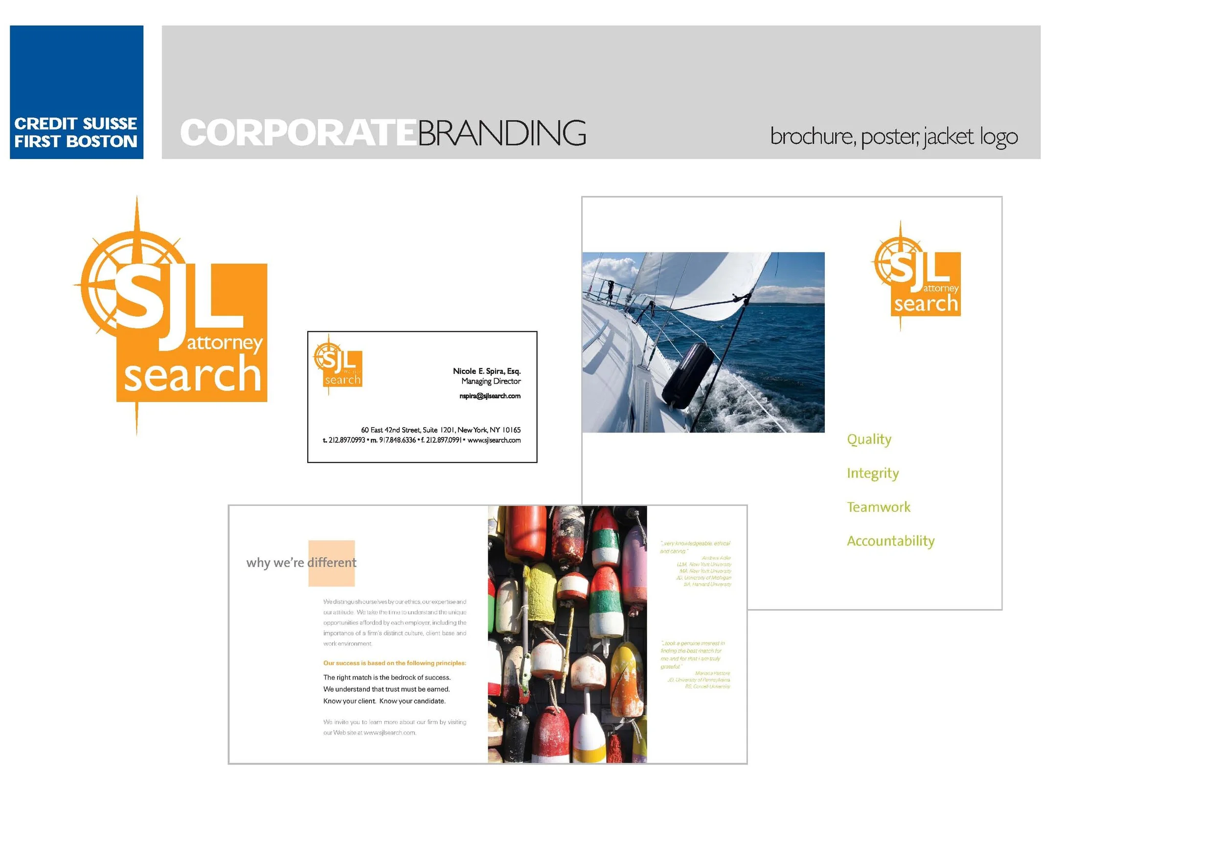 SJL Attorney Search Corp ID: logo, business card, brochure