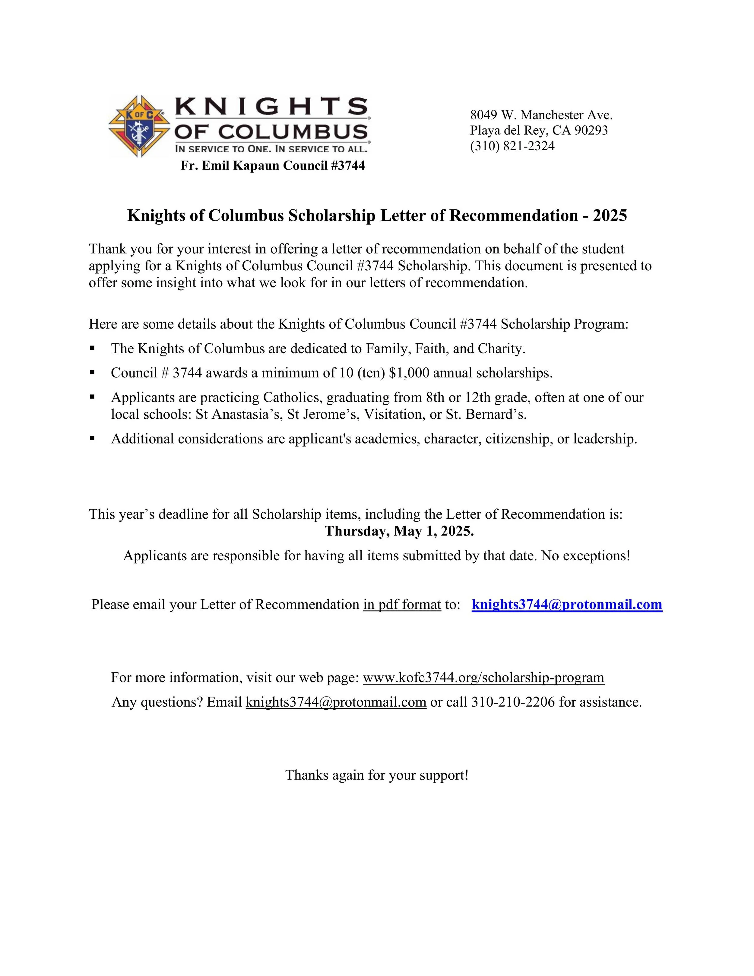 Letter of Recommendation