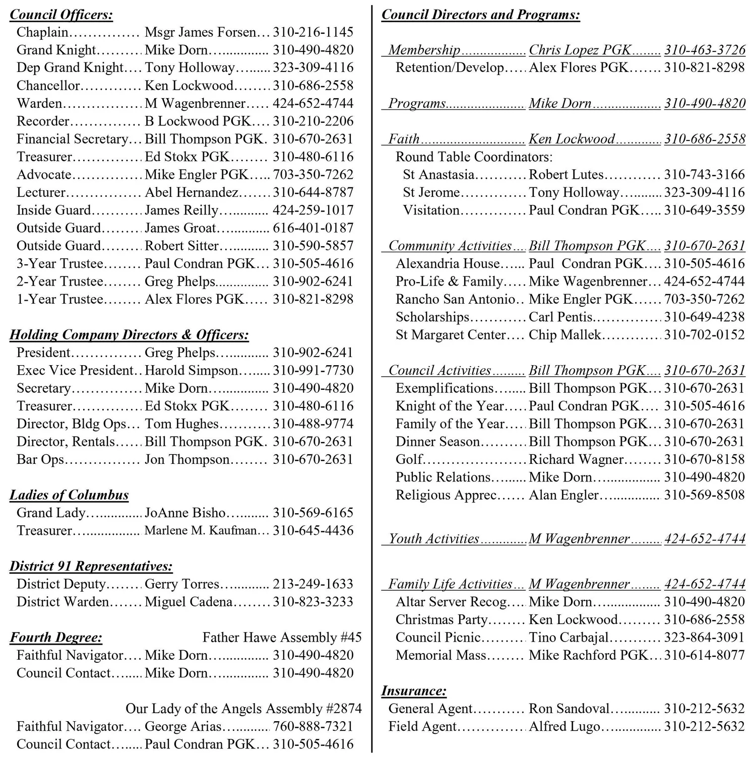 Leadership Roster — Knights of Columbus