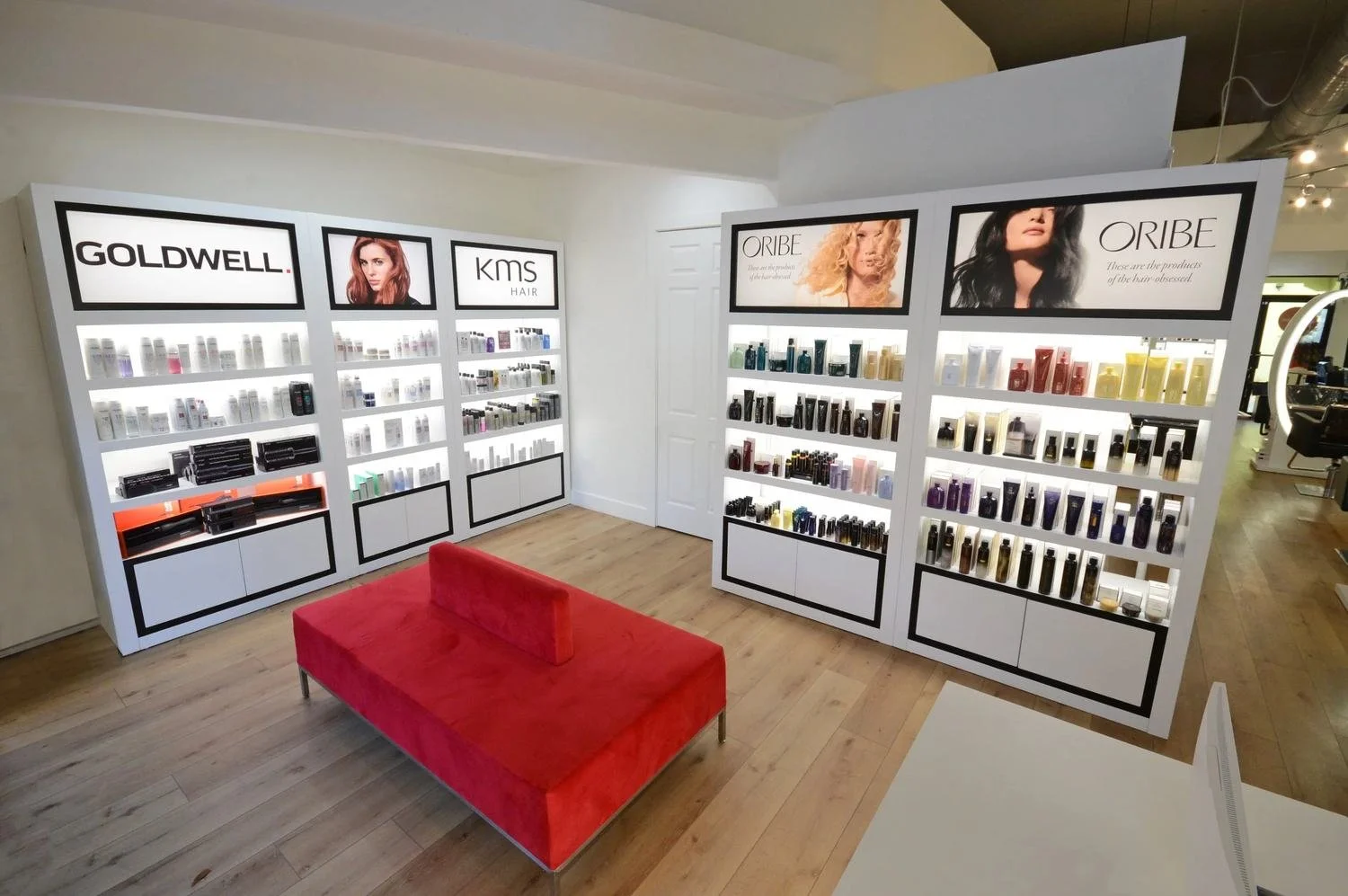 Salon retail area at RED Salon & Spa