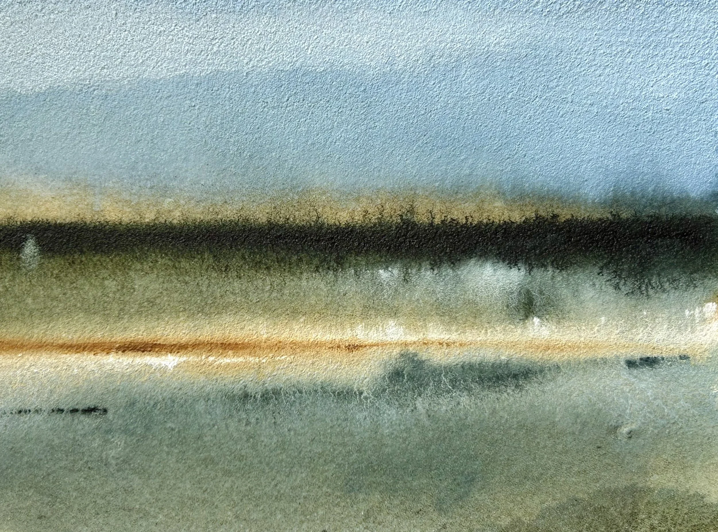 "Running Lines" - watercolor and gouache on handmade acrylic skin of Coarse Molding Paste - 5" x 7"